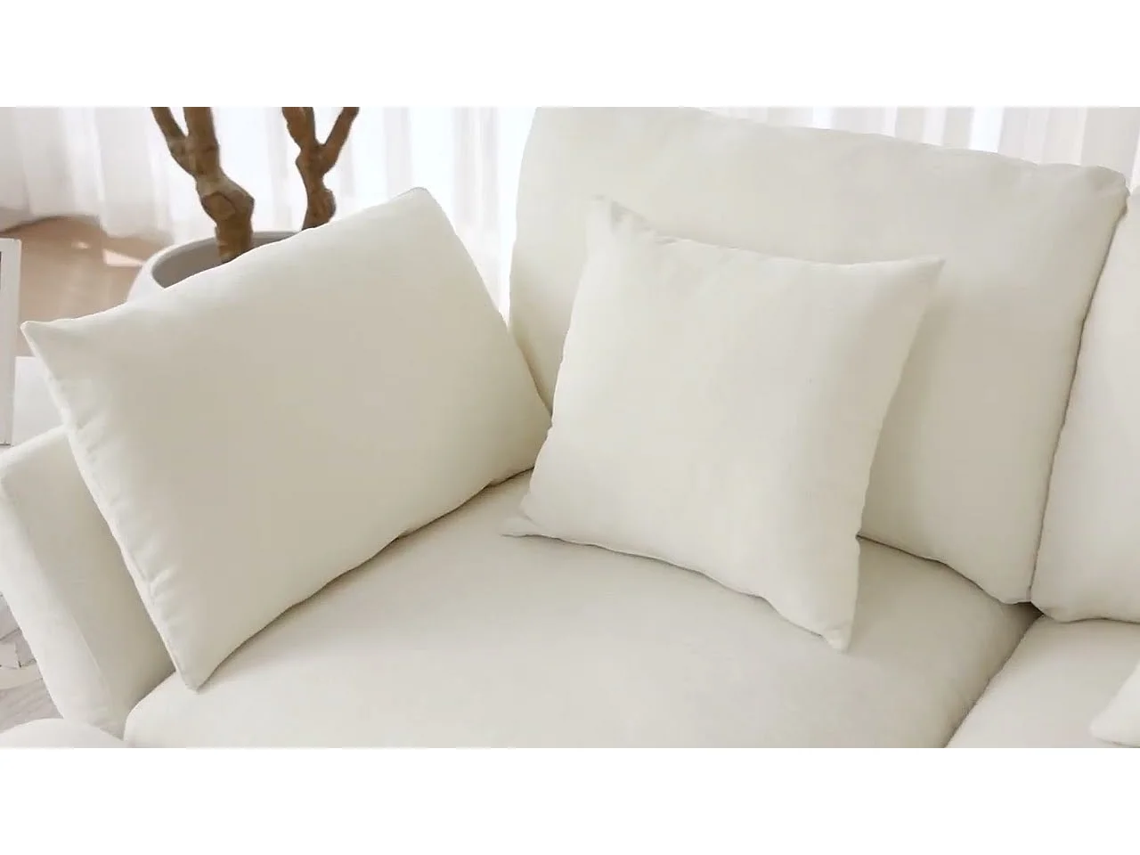 Canapé d'angle en U ou en L - 4 places - avec 2 poufs - accoudoirs réglables - avec 4 coussins + 2 appuie-têtes - beige