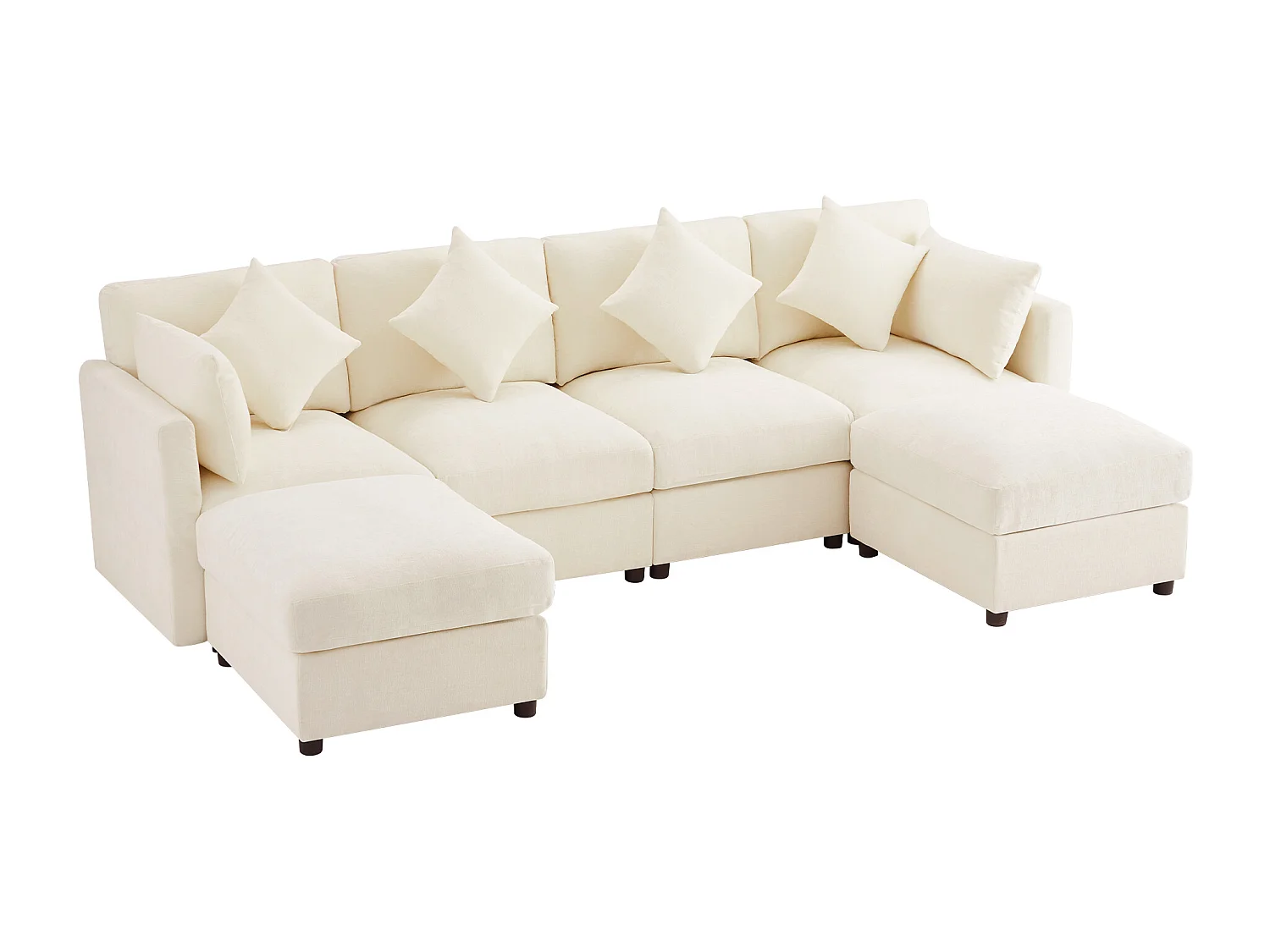 Canapé d'angle en U ou en L - 4 places - avec 2 poufs - accoudoirs réglables - avec 4 coussins + 2 appuie-têtes - beige