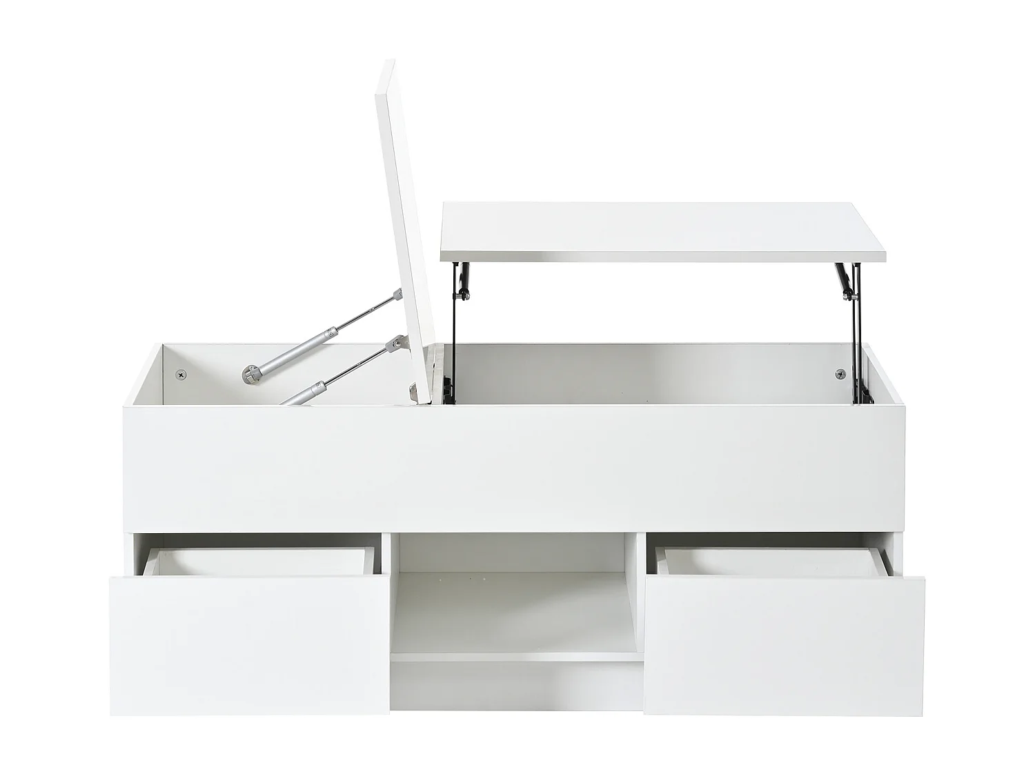 Höhenverstellbarer Beistelltisch 100x45x43 cm - Mit 2 Schubladen und LED-Beleuchtung - Glänzende Oberfläche - Spanplatten - Weiß