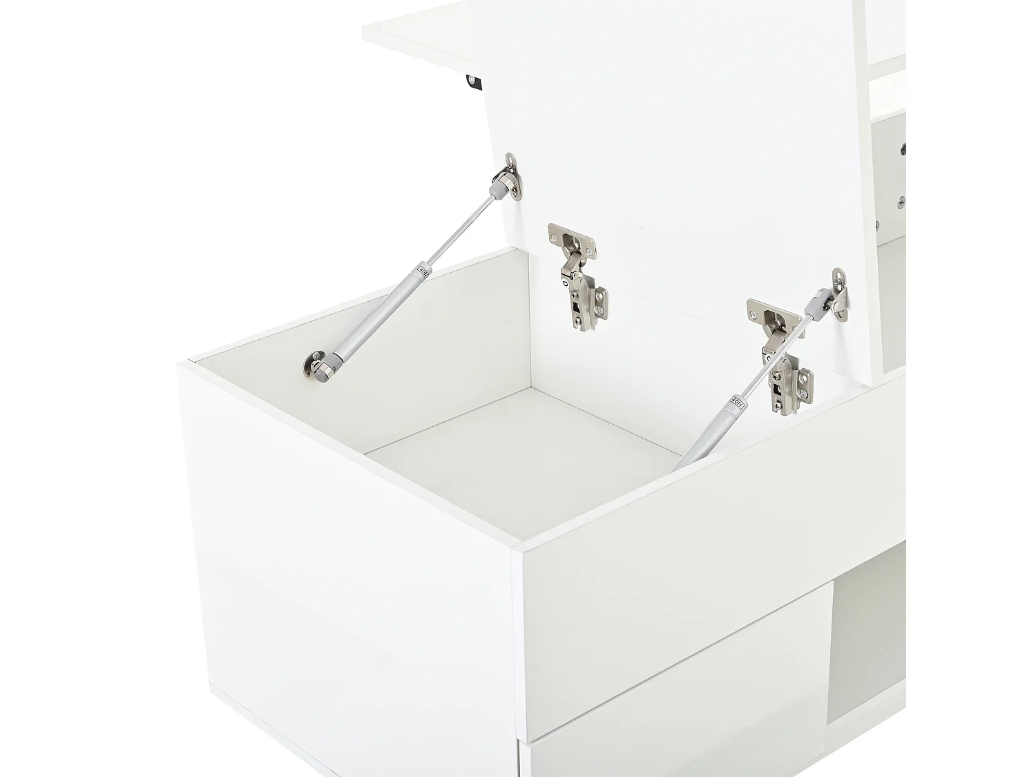 Höhenverstellbarer Beistelltisch 100x45x43 cm - Mit 2 Schubladen und LED-Beleuchtung - Glänzende Oberfläche - Spanplatten - Weiß