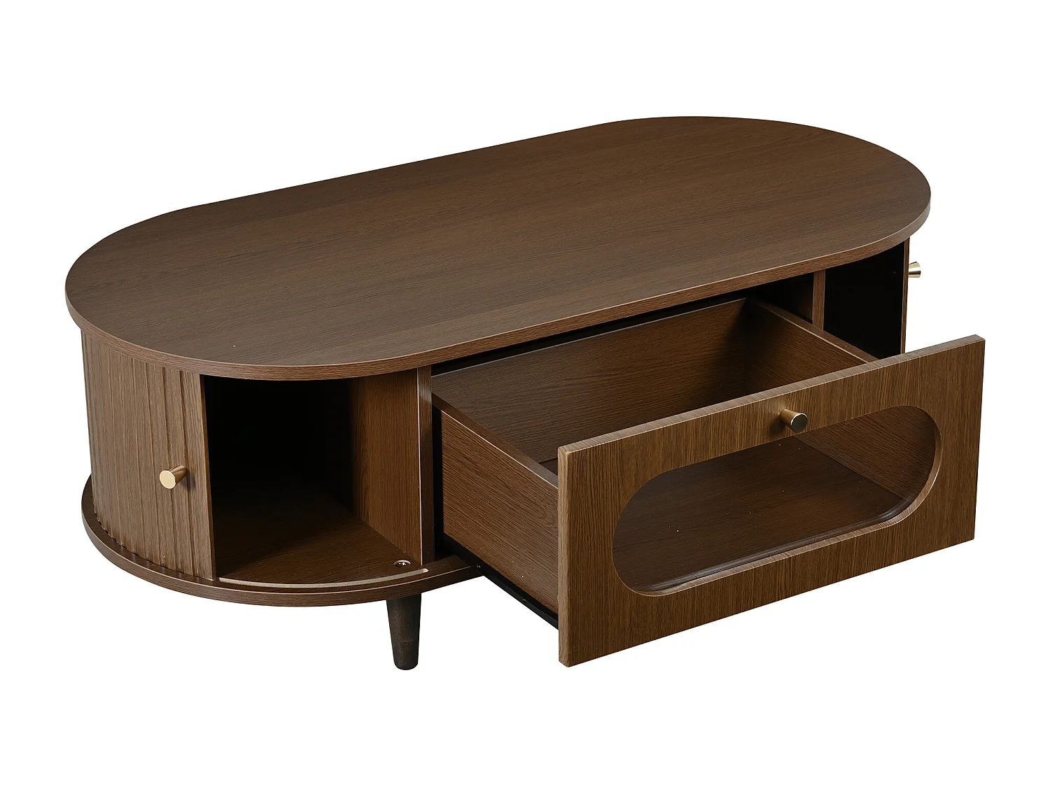 Beistelltisch aus Holzoptik-MDF 100x50x36 cm - 1 Schublade und 2 Schiebetüren - MDF - Braun