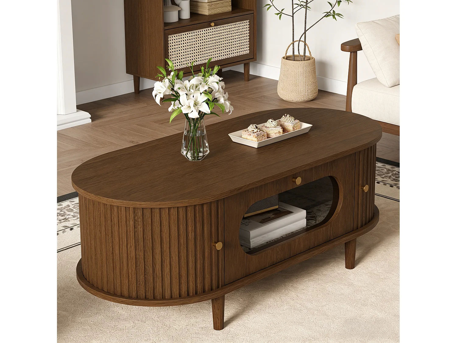 Beistelltisch aus Holzoptik-MDF 100x50x36 cm - 1 Schublade und 2 Schiebetüren - MDF - Braun