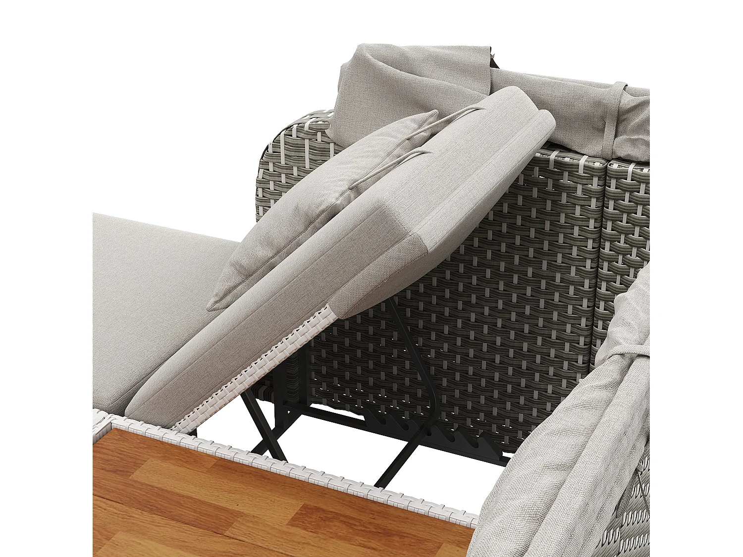 Salon de jardin - Bain de soleil - canapé de jardin - en acier galvanisé - 2 places - Bois d'acacia - avec Pare soleil réglable - gris