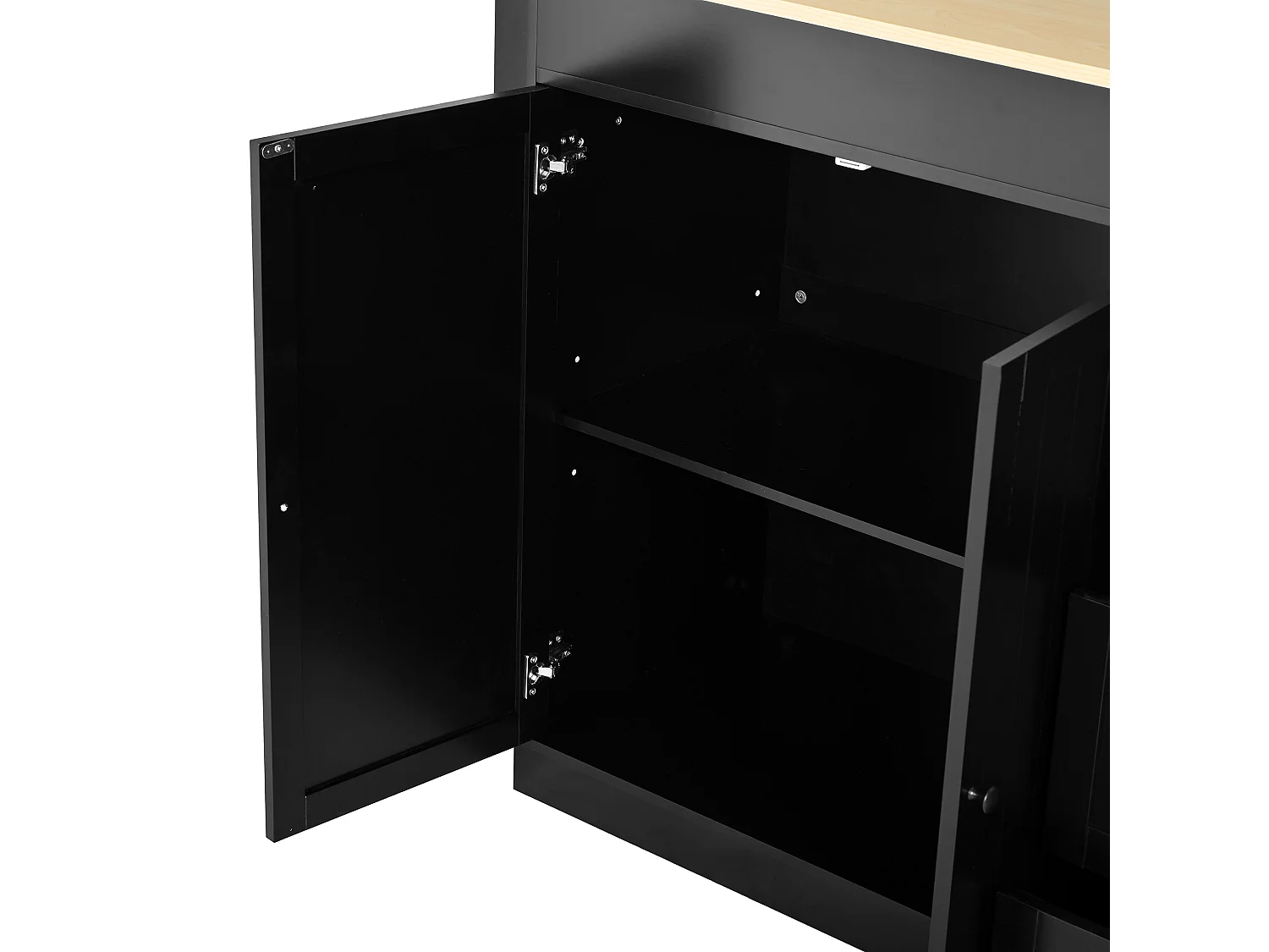 Zentrale Kücheninsel - ausziehbarer Esstisch - mit 1 USB-Anschluss und 1 Type-C-Anschluss - mit Gewürzregal und Rollen - Natur + Schwarz