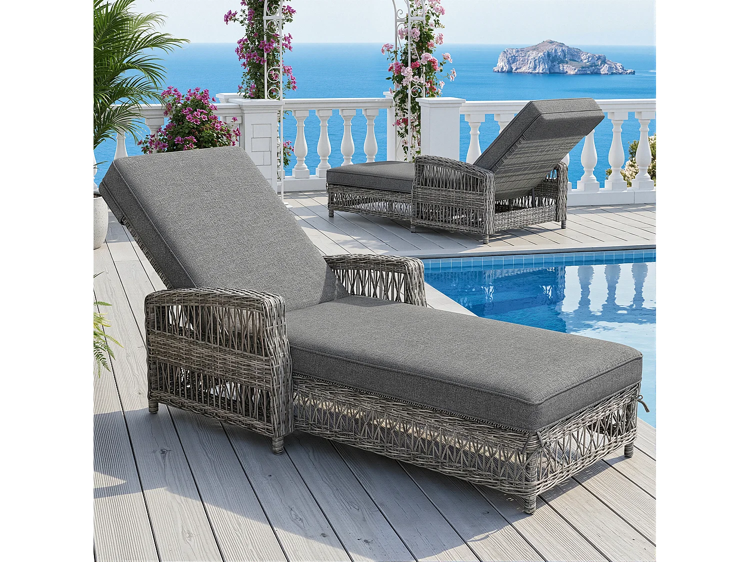 Bain de Soleil Réglable sur 4 Positions pour Terrasse en rotin Résistante aux Intempéries et à la Rouille, Gris
