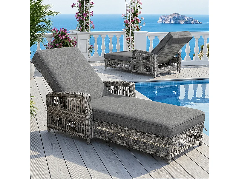 Bain de Soleil Réglable sur 4 Positions pour Terrasse en rotin Résistante aux Intempéries et à la Rouille, Gris