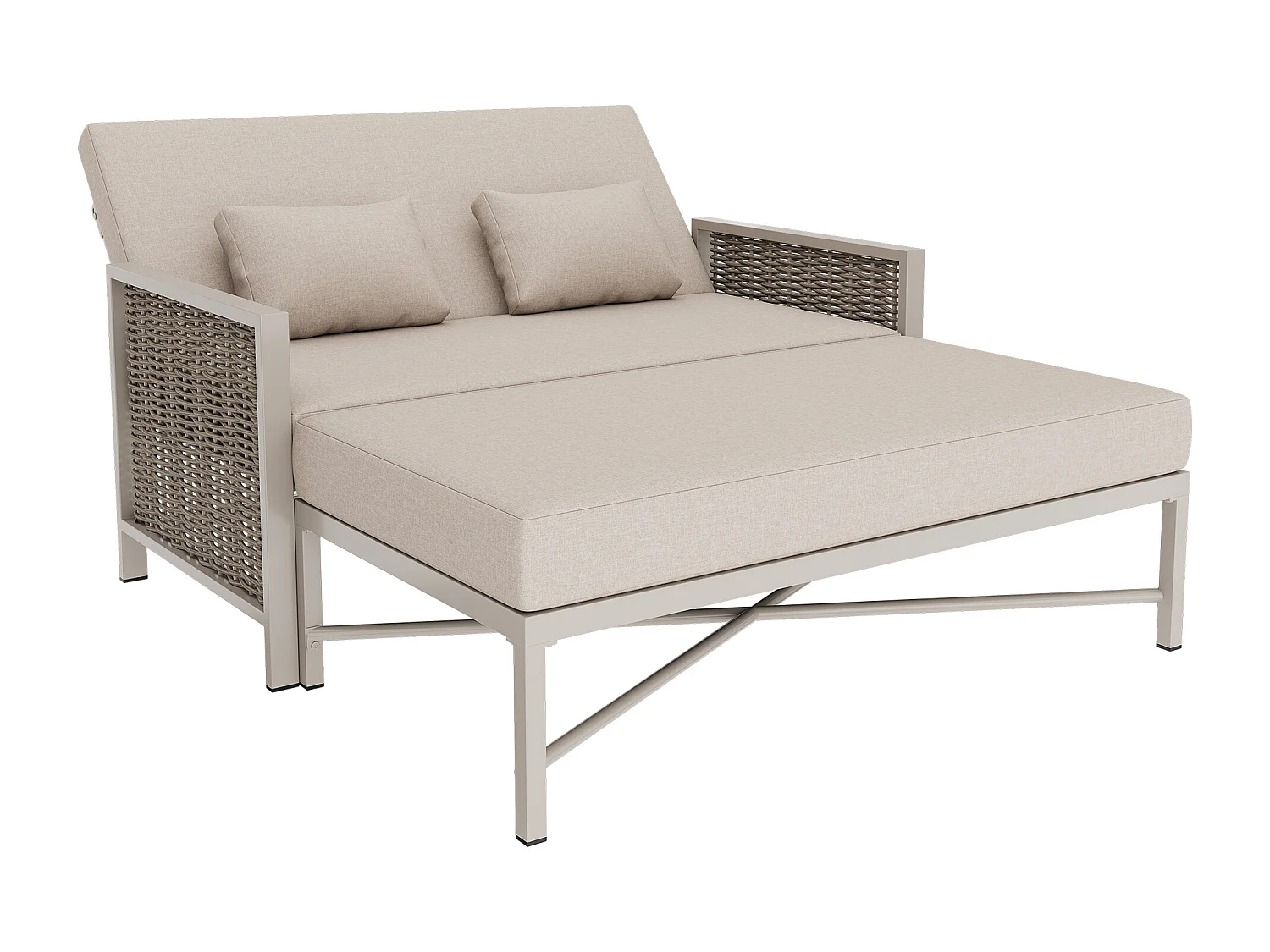 Salon ogrodowy - Leżak bujany - kanapa ogrodowa - z ocynkowanej stali i plecionego sznurka - 2 osoby - regulowane oparcie - Khaki