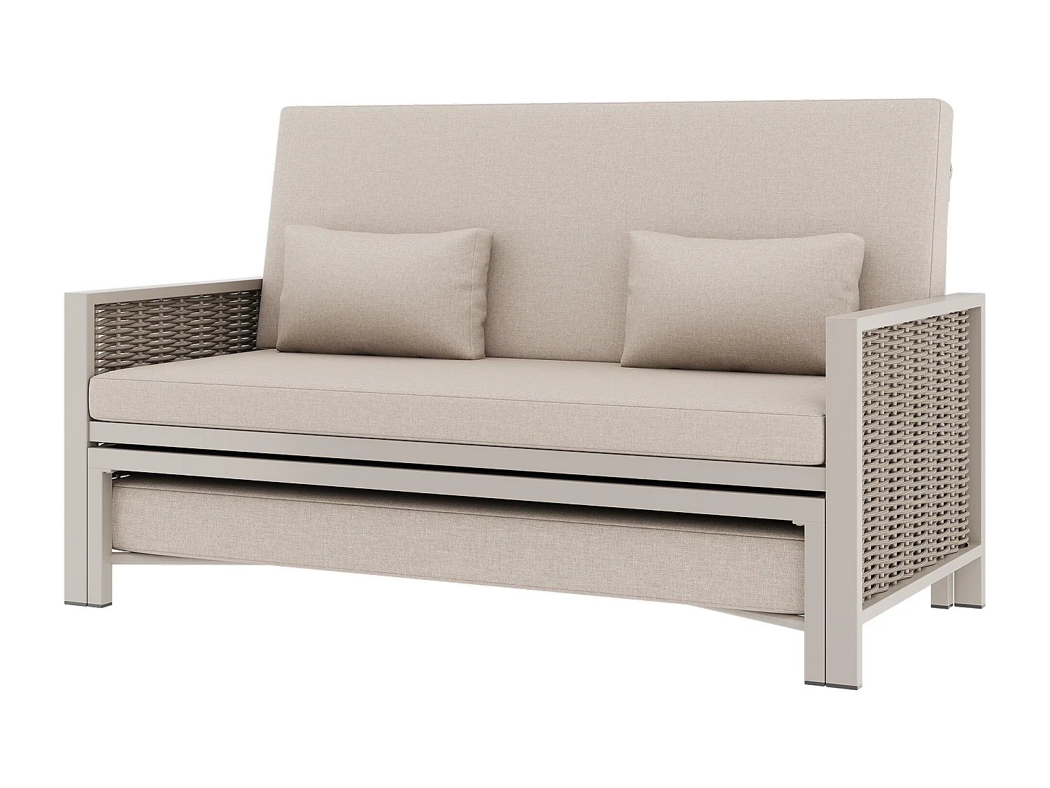 Salon ogrodowy - Leżak bujany - kanapa ogrodowa - z ocynkowanej stali i plecionego sznurka - 2 osoby - regulowane oparcie - Khaki