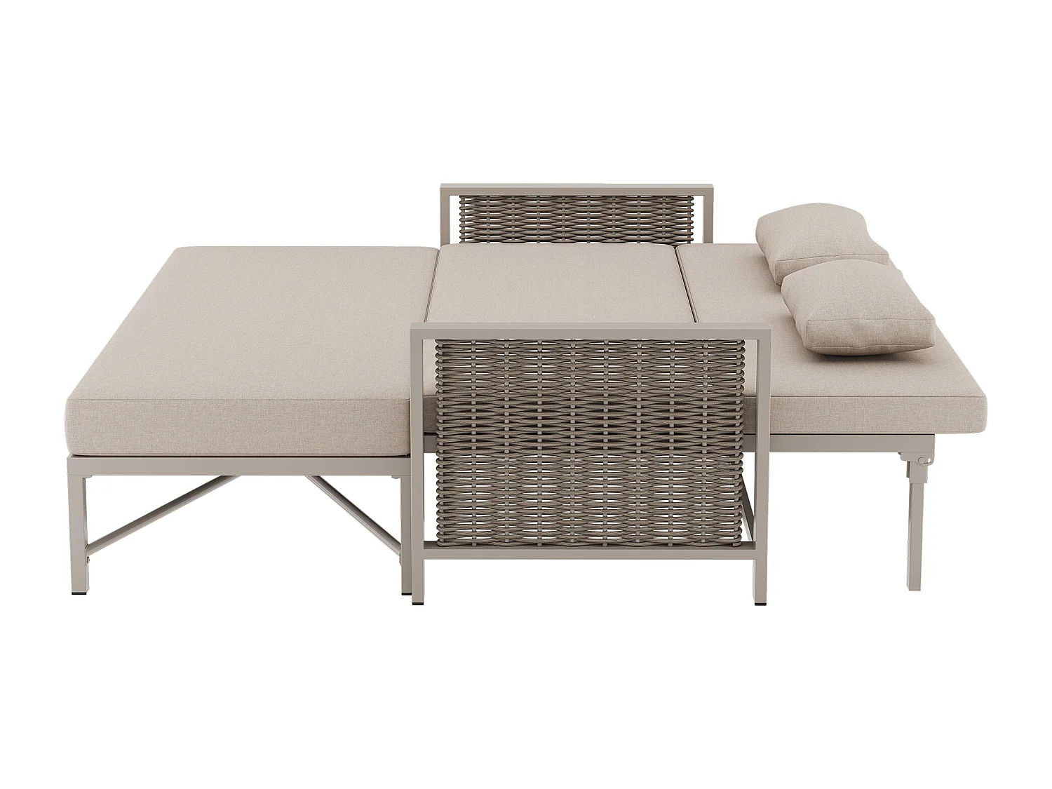 Salon ogrodowy - Leżak bujany - kanapa ogrodowa - z ocynkowanej stali i plecionego sznurka - 2 osoby - regulowane oparcie - Khaki