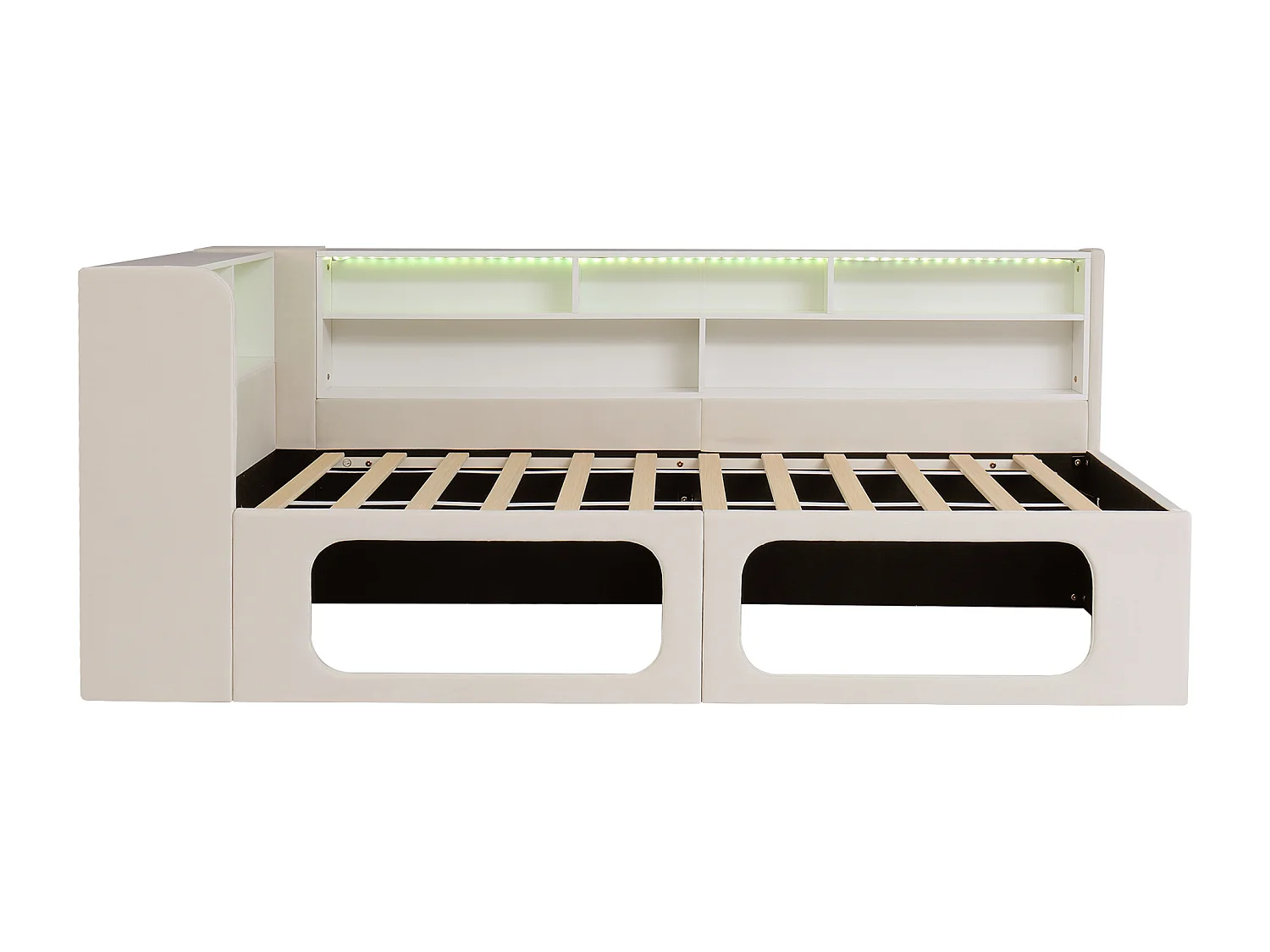 Divano letto imbottito 90x200 cm - con nicchie per animali domestici - LED, porta USB e scomparti di riporre - Velluto - Beige