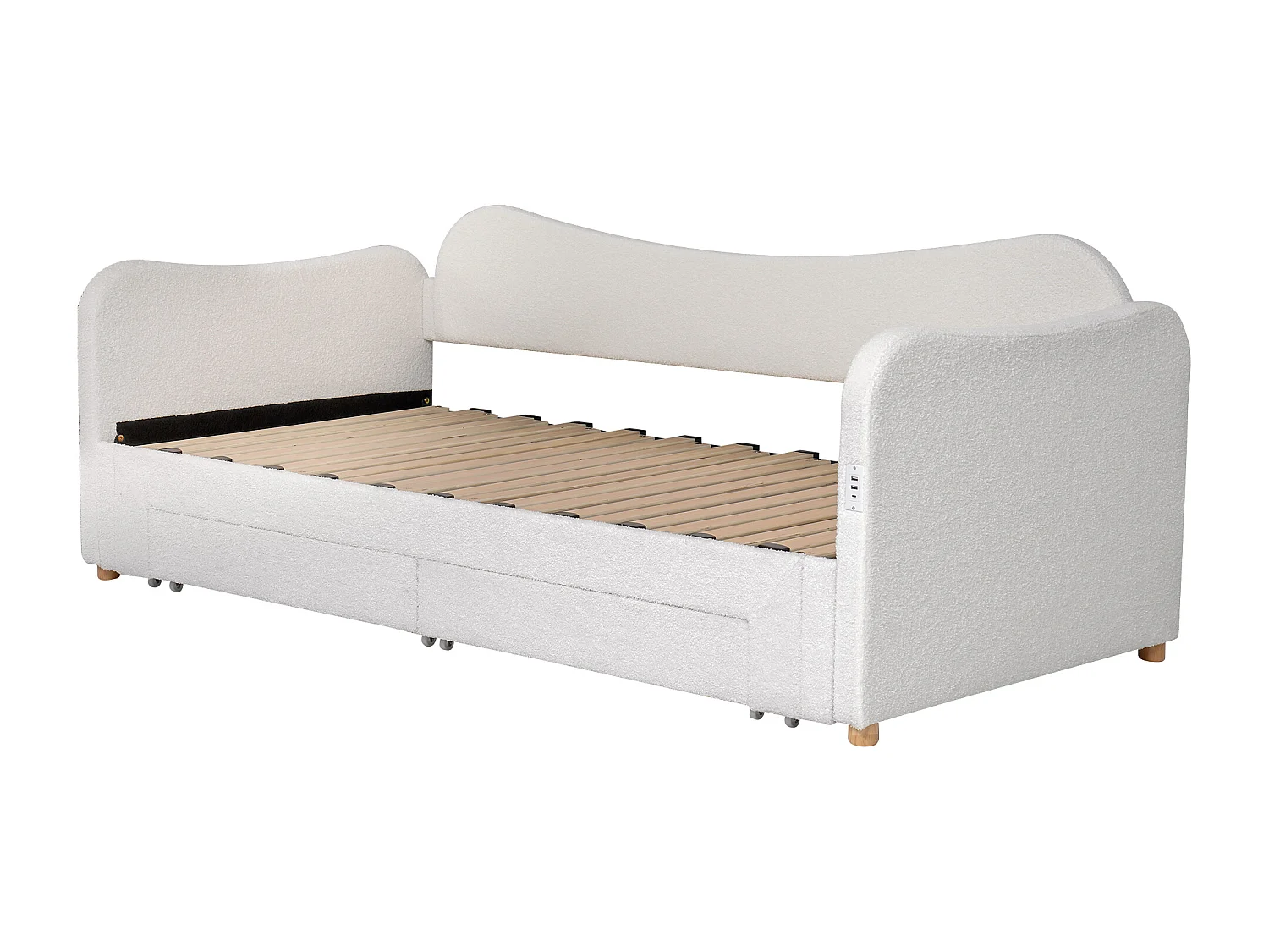 Divano letto imbottito 90x200cm - con letto a scomparsa - 2 cassetti di riporre - Porta USB - Tessuto bouclé - Beige​ (senza materasso)