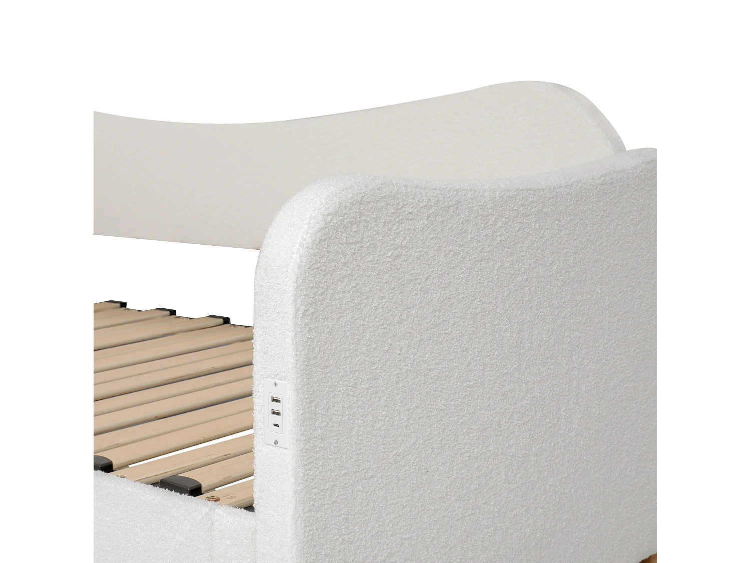 Divano letto imbottito 90x200cm - con letto a scomparsa - 2 cassetti di riporre - Porta USB - Tessuto bouclé - Beige​ (senza materasso)