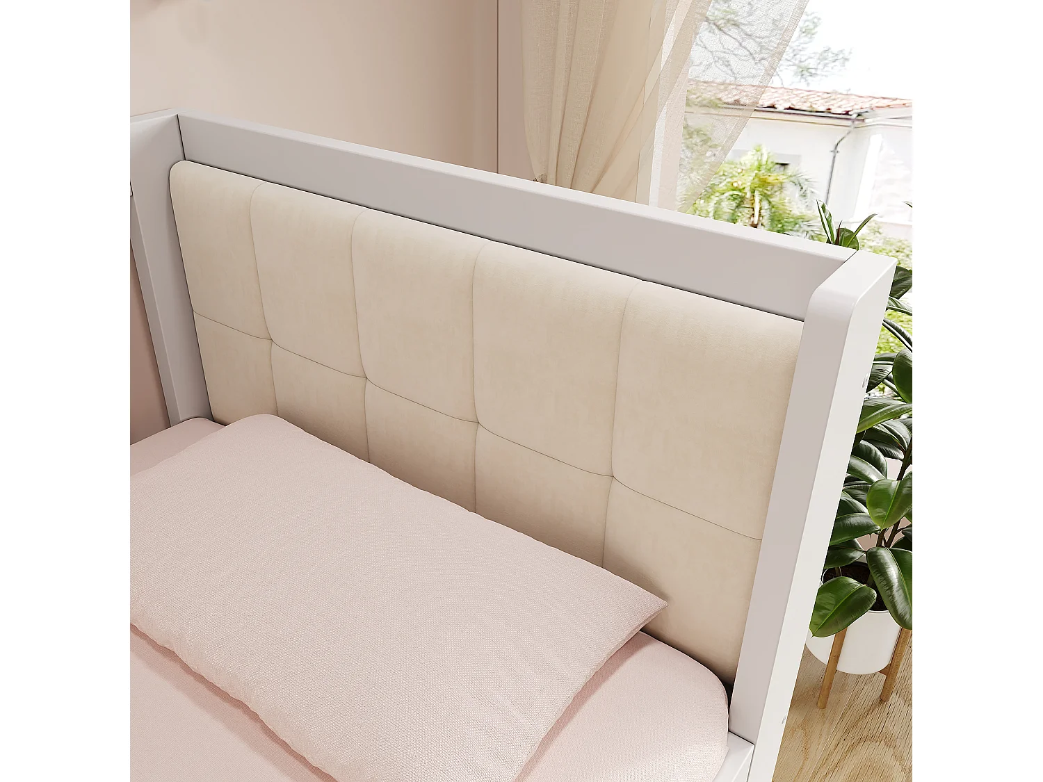 Canapé-lit 90x200cm - avec lit gigogne - dossier rembourré - avec sommier à lattes - blanc (matelas non inclus)