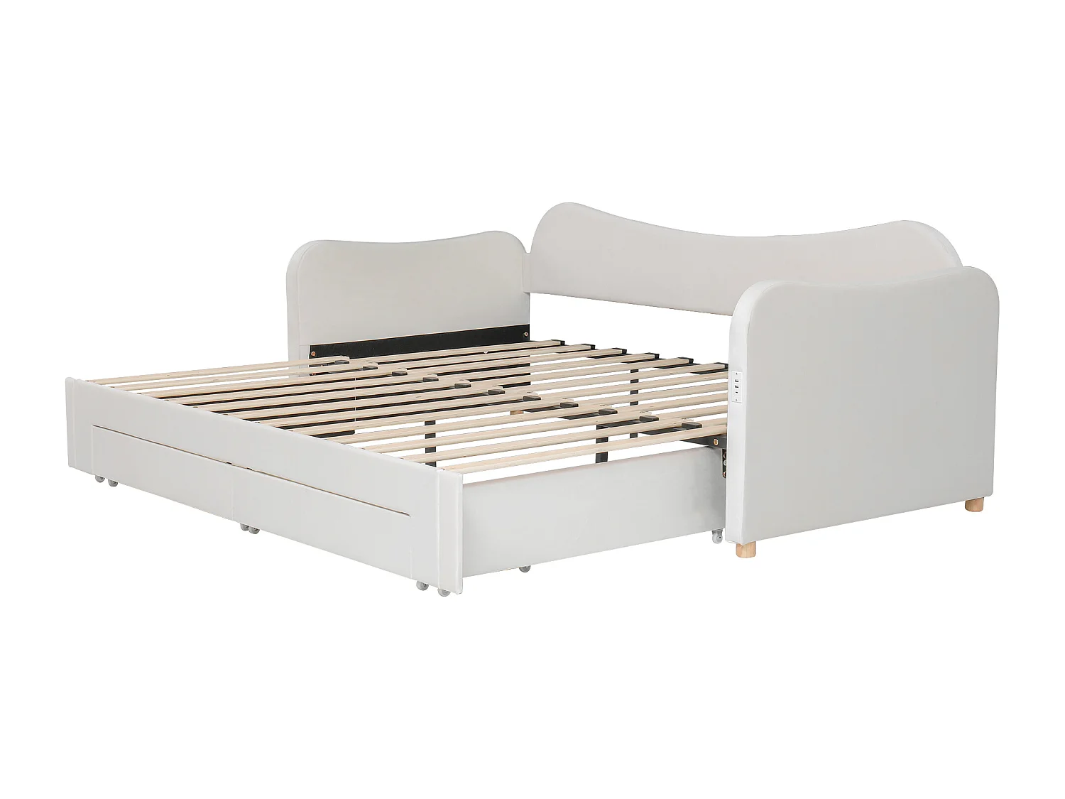 Divano letto imbottito 90x200cm - con letto a scomparsa - 2 cassetti di riporre - Porta USB - Tessuto velluto - Beige​ (Materasso non incluso)