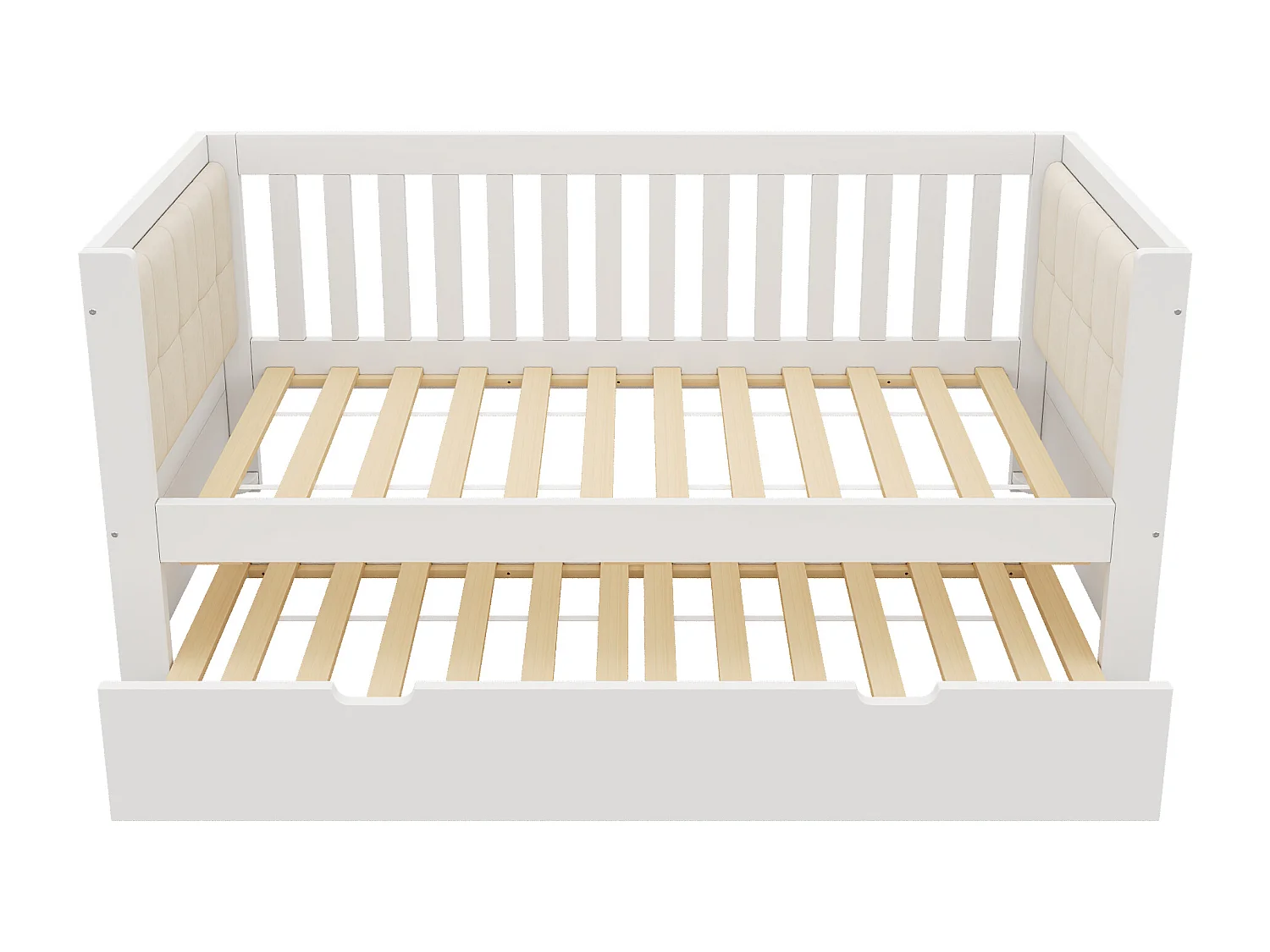 Slaapbank 90x190cm - Met neerklapbaar bed - gestoffeerde rugleuning - met lattenbodem - wit​ (matras niet inbegrepen)