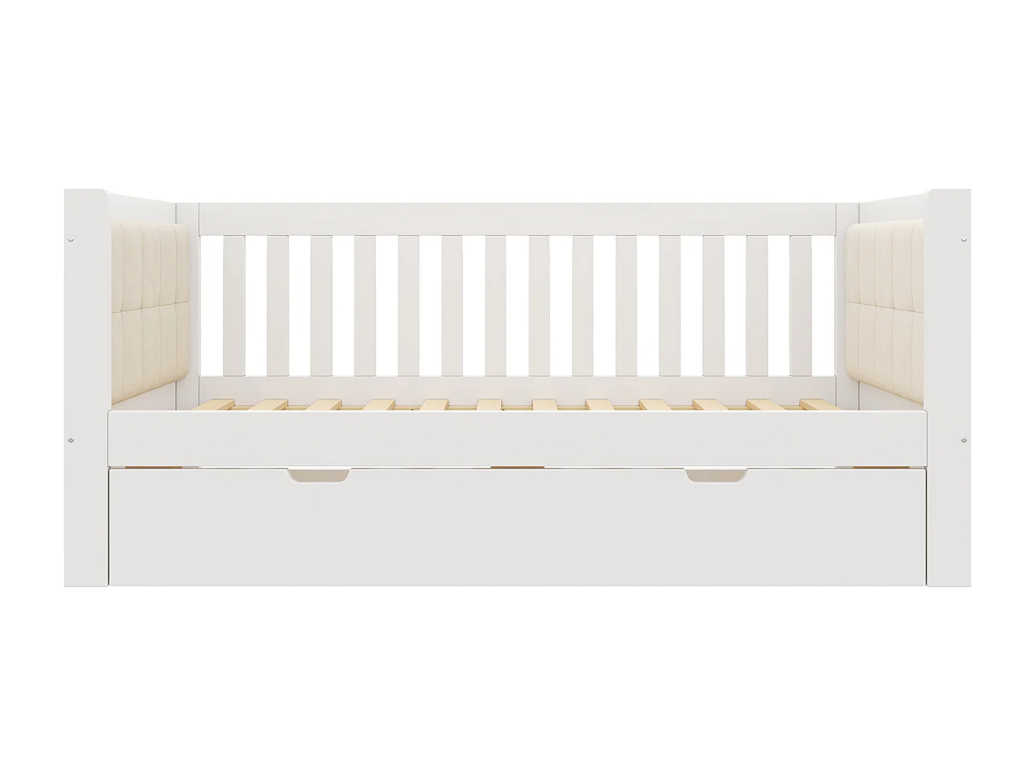 Slaapbank 90x190cm - Met neerklapbaar bed - gestoffeerde rugleuning - met lattenbodem - wit​ (matras niet inbegrepen)