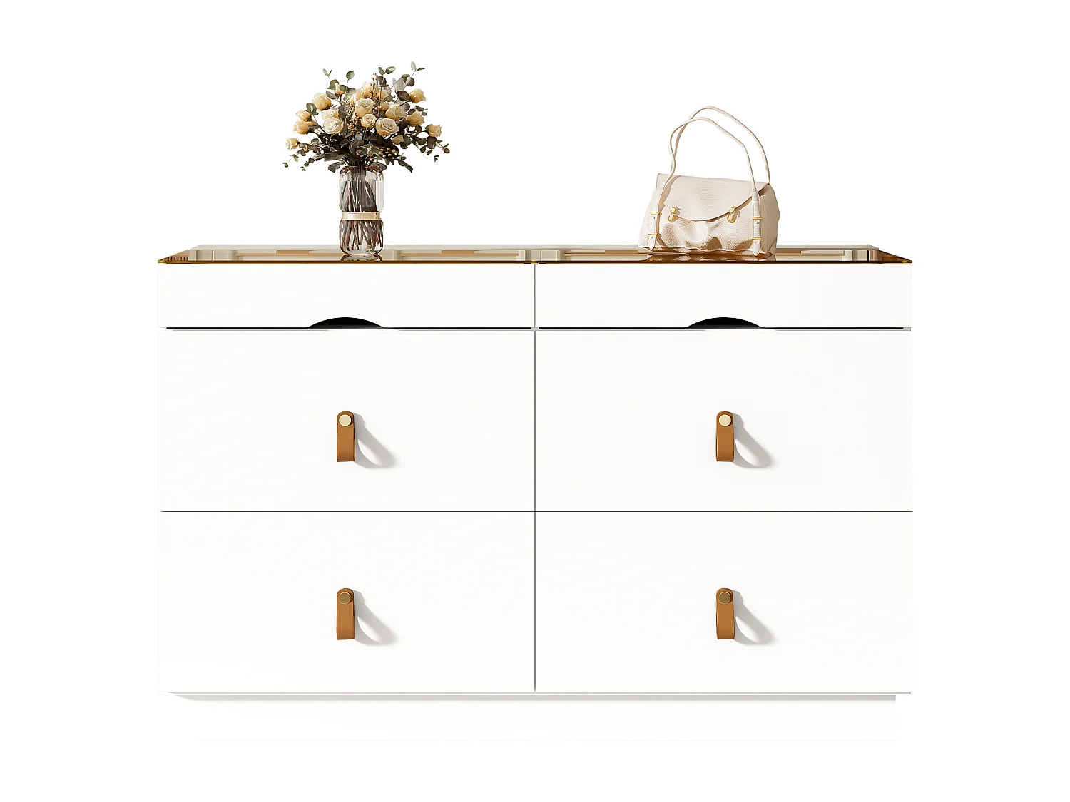 Buffet moderne 120x40x78cm - avec 6 tiroirs - verre de sécurité trempé supérieur - panneau de particules - Blanc