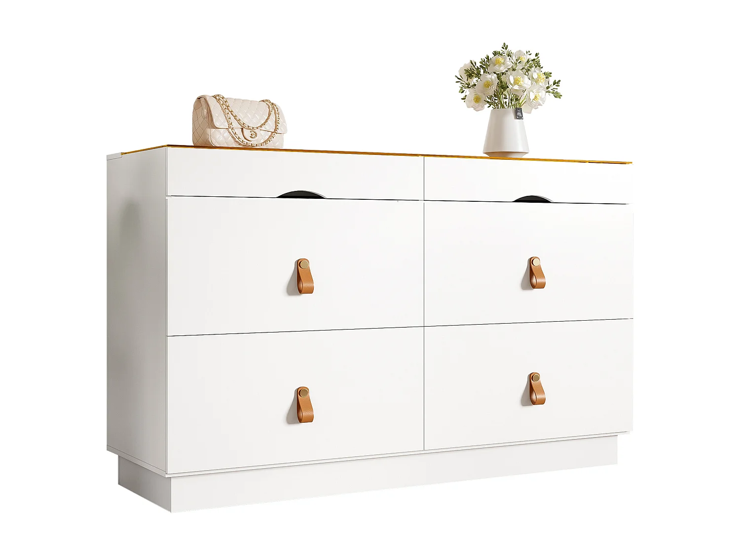 Buffet moderne 120x40x78cm - avec 6 tiroirs - verre de sécurité trempé supérieur - panneau de particules - Blanc