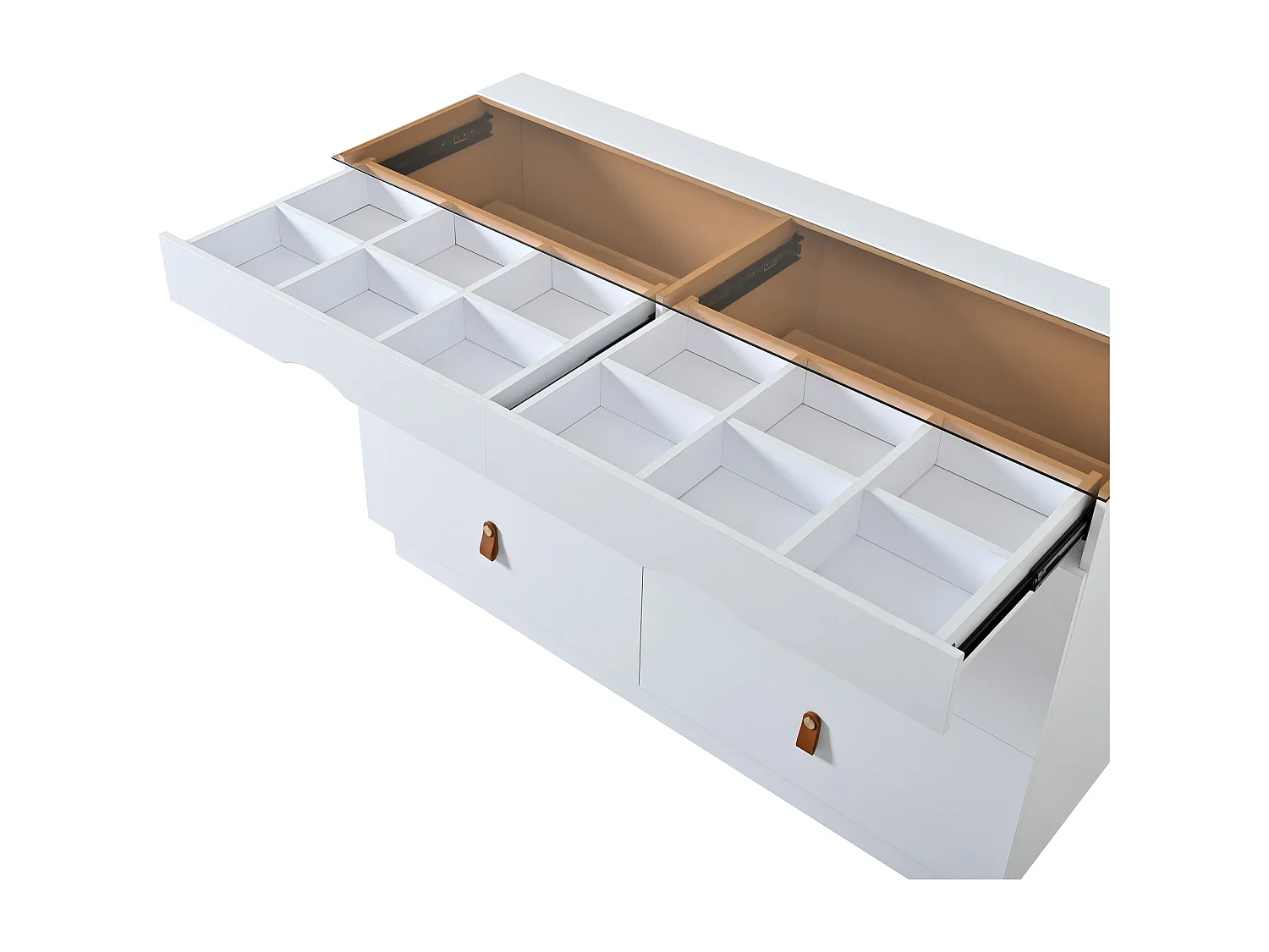 Buffet moderne 120x40x78cm - avec 6 tiroirs - verre de sécurité trempé supérieur - panneau de particules - Blanc