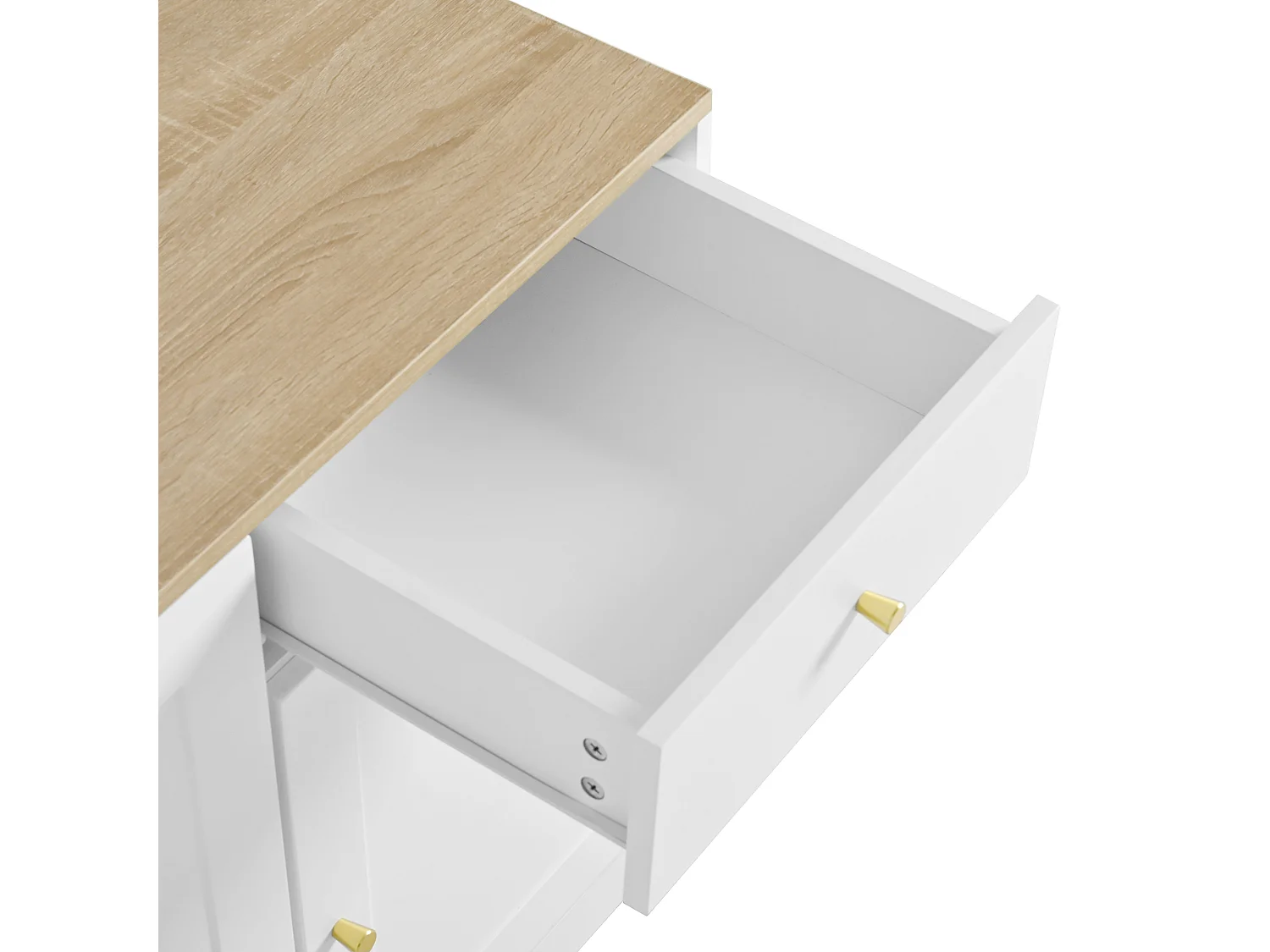 Buffet moderne 120x40x75cm - avec 3 portes et 1 tiroir - comptoir en bois imitation bois - MDF + panneau de particules - Blanc + Naturel