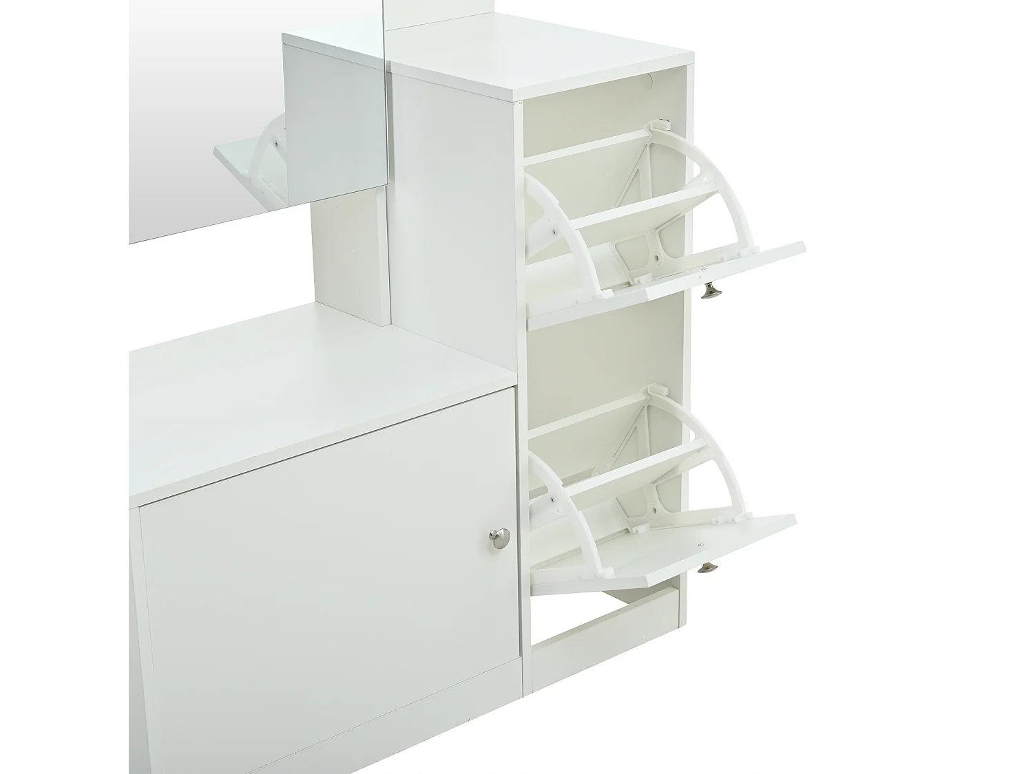 Garderoben-Set für den Eingangsbereich 85x40x180 cm - mit Spiegel und 2 Schuhregalen - 2 Türen - offene Regale - weiß