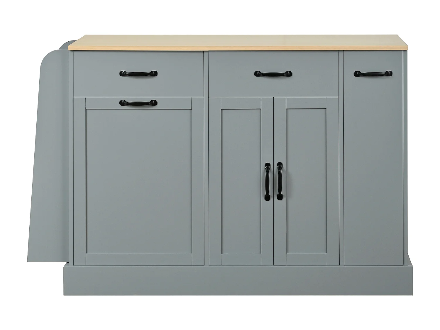 Buffet moderne 133.5x40x86cm - avec tiroirs et étagère à épices - Compartiment avec poubelle - Naturel + Gris