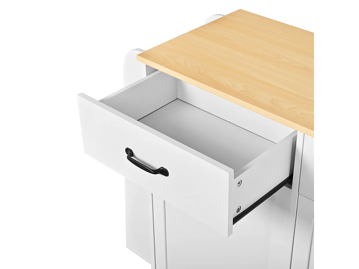 Buffet moderne 133.5x40x86cm - avec tiroirs et étagère à épices - Compartiment avec poubelle - Naturel + Blanc