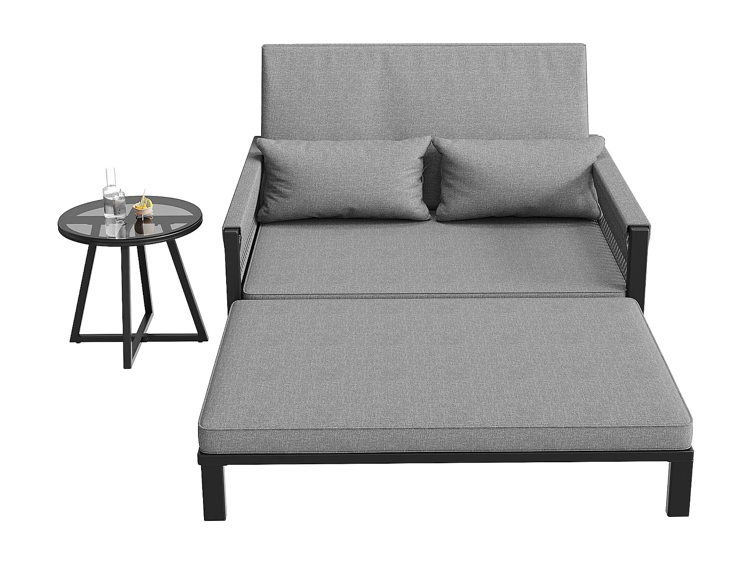 Bain de soleil, canapé de jardin -  chaise longue de jardin démontable et modulable - en fer galvanisé et cordage  - 2 places - Gris