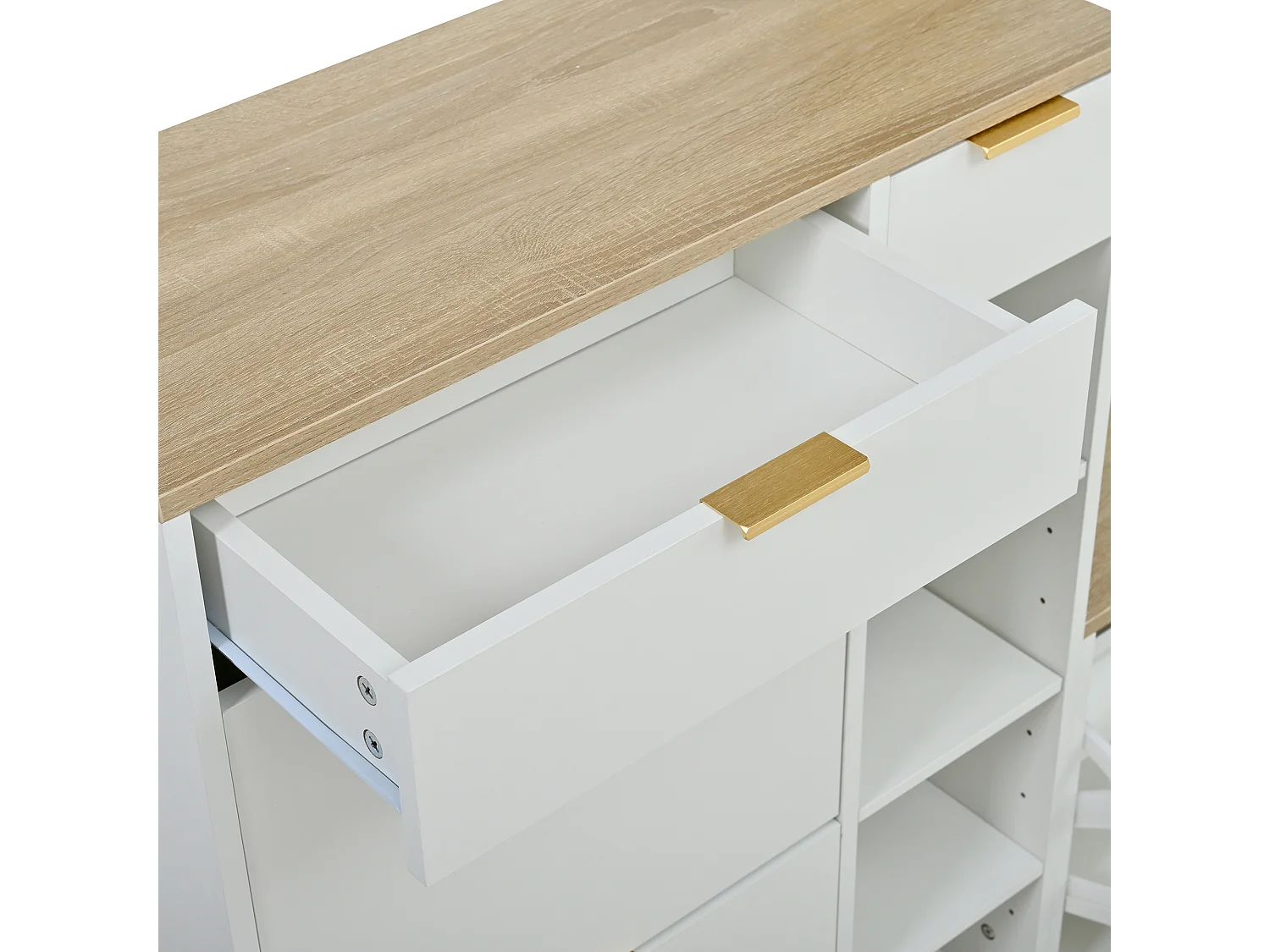 Garderoben-Set für den Eingangsbereich 130x30x174cm - mit Schuhschrank und Bank - mit Wandspiegel und Kleiderhaken - Natur + Weiß