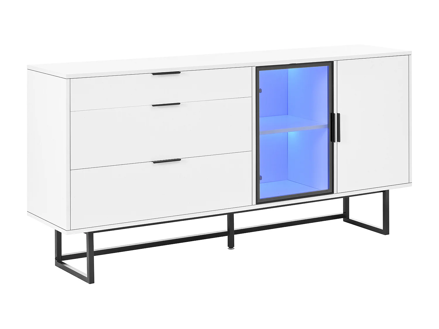 Nowoczesny kredens 160x36x78 cm - Meble do przechowywania - 3 szuflady i 2 drzwi - Oświetlenie LED - Biały