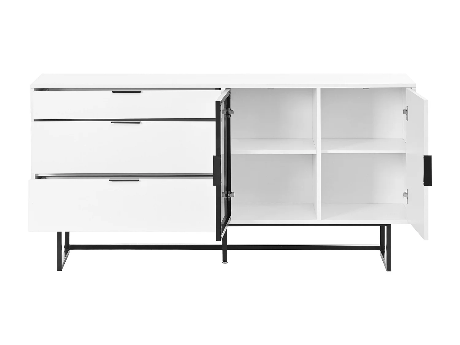 Nowoczesny kredens 160x36x78 cm - Meble do przechowywania - 3 szuflady i 2 drzwi - Oświetlenie LED - Biały