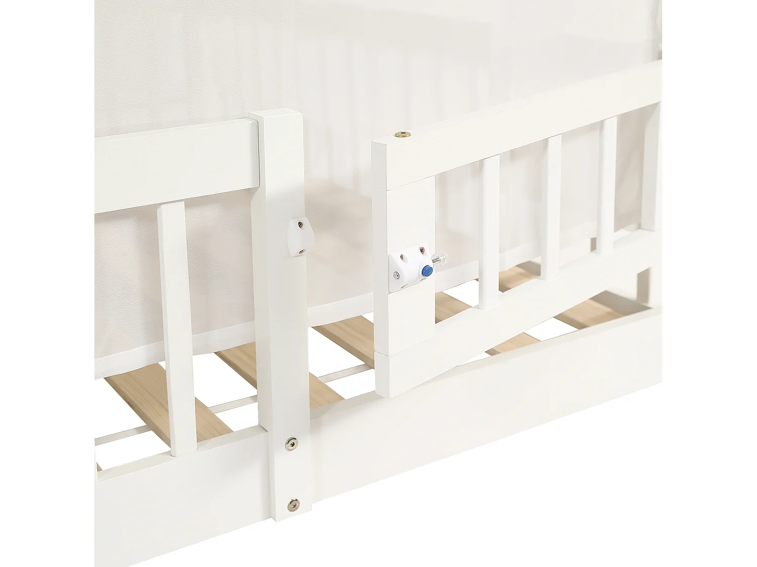 Lit enfant 140x200 cm - avec rideaux blancs décoratifs - avec 1 porte et compartiment de rangement - blanc (sans matelas)