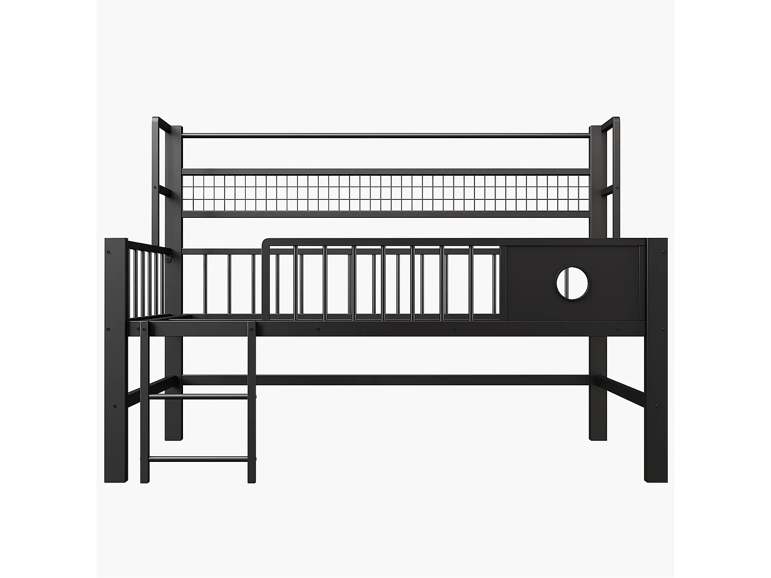 Lit enfant 90x200cm - Cadre en métal - Avec compartiments de rangement - Noir (matelas non inclus)