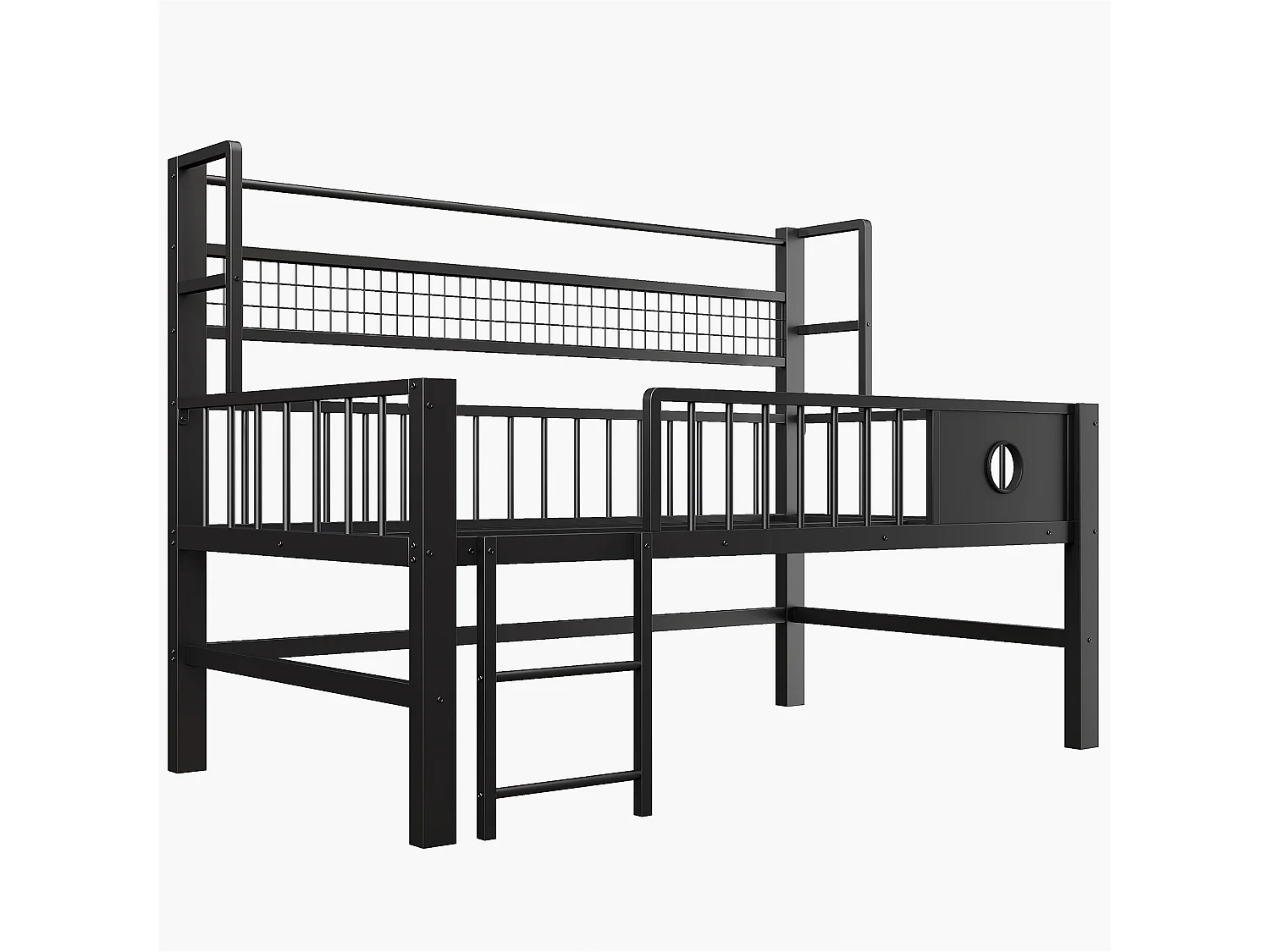 Lit enfant 90x200cm - Cadre en métal - Avec compartiments de rangement - Noir (matelas non inclus)