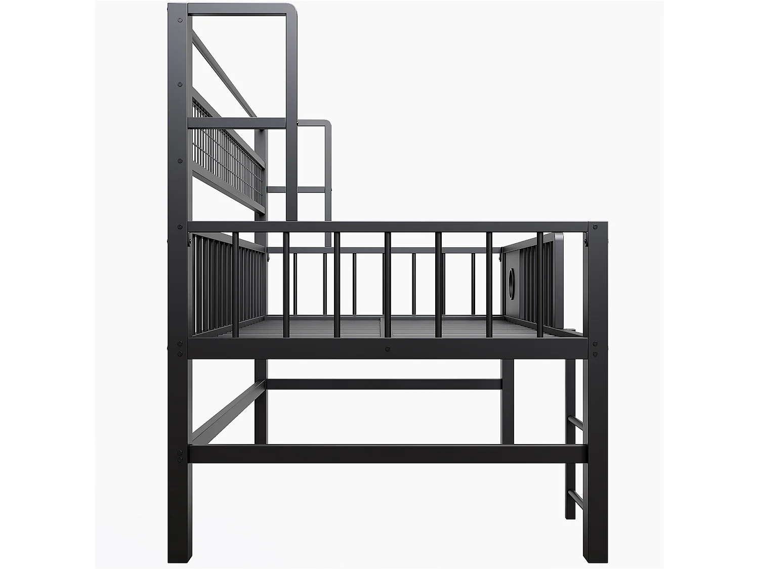 Lit enfant 90x200cm - Cadre en métal - Avec compartiments de rangement - Noir (matelas non inclus)