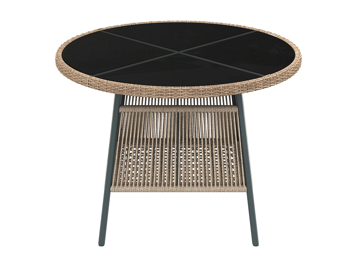 Ensemble de salle à manger de jardin pour 4 places - 4 fauteuils - 1 table - structure en fer galvanisé - Plateau en verre trempé - gris