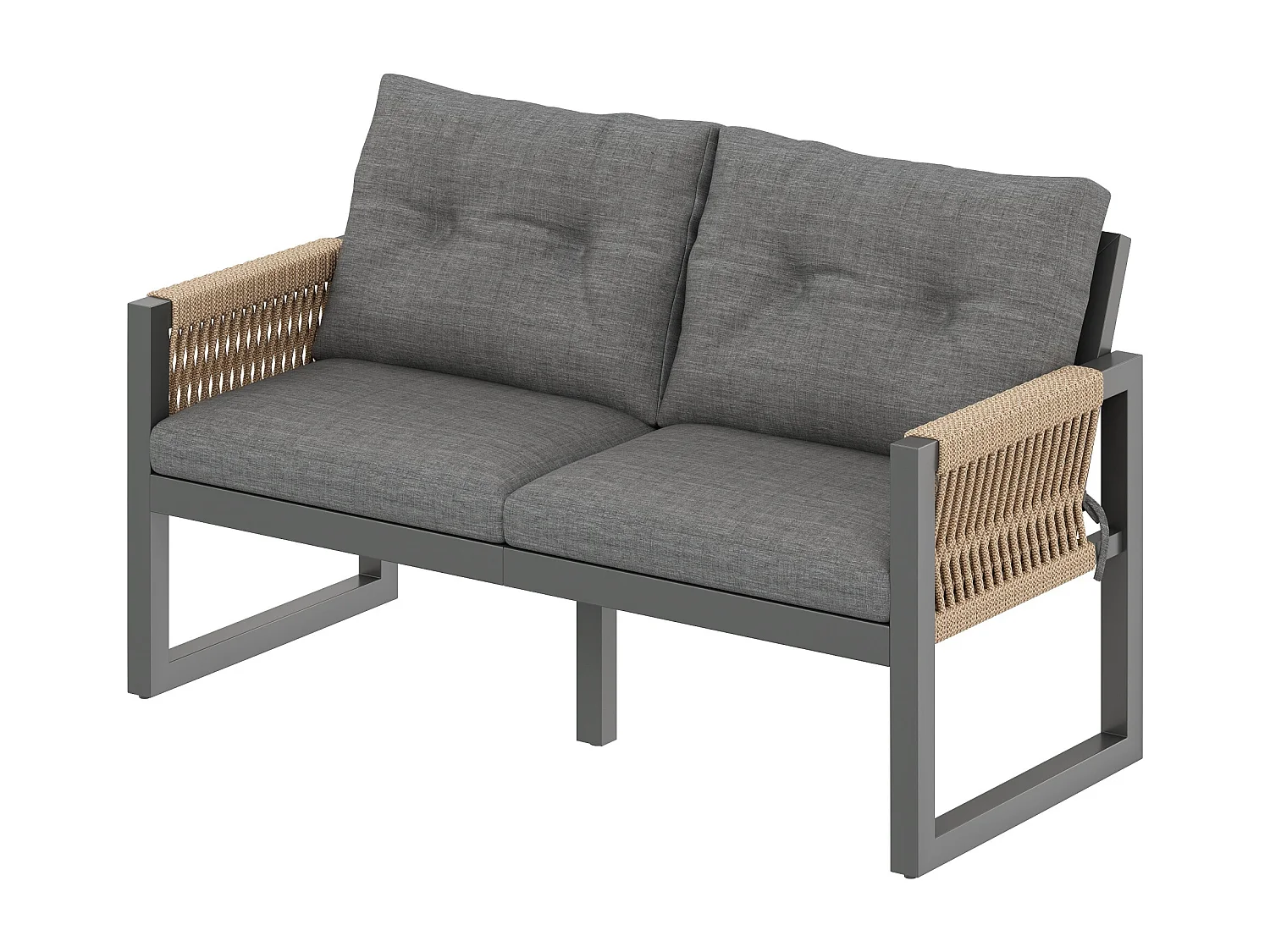 Ensemble de salle à manger de jardin 6 personnes - 4 fauteuils - 1 table - 2 tabourets - en fer galvanisé - en tissu amovibles et lavables - Gris