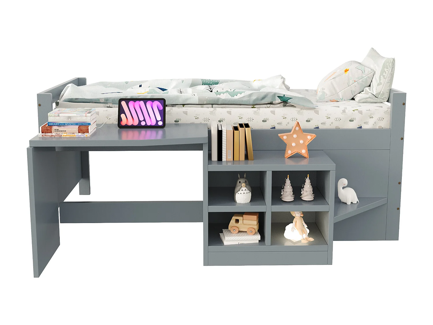 Letto per bambini 90 x 200 cm - con scomparti di riporre - con presa elettrica - rete a doghe - grigio​ (materasso non incluso)