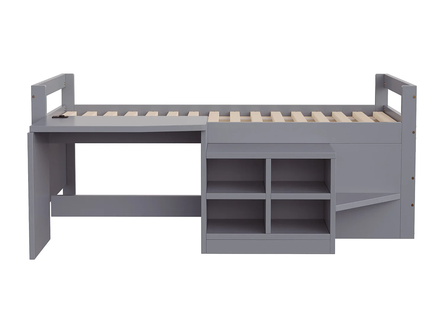 Letto per bambini 90 x 200 cm - con scomparti di riporre - con presa elettrica - rete a doghe - grigio​ (materasso non incluso)