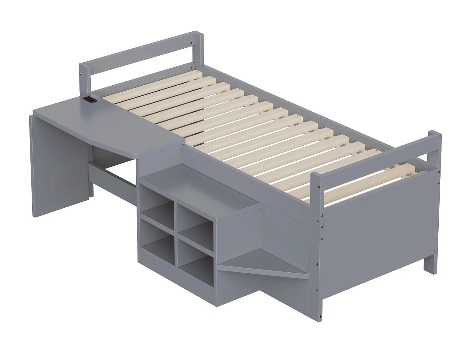 Letto per bambini 90 x 200 cm - con scomparti di riporre - con presa elettrica - rete a doghe - grigio​ (materasso non incluso)