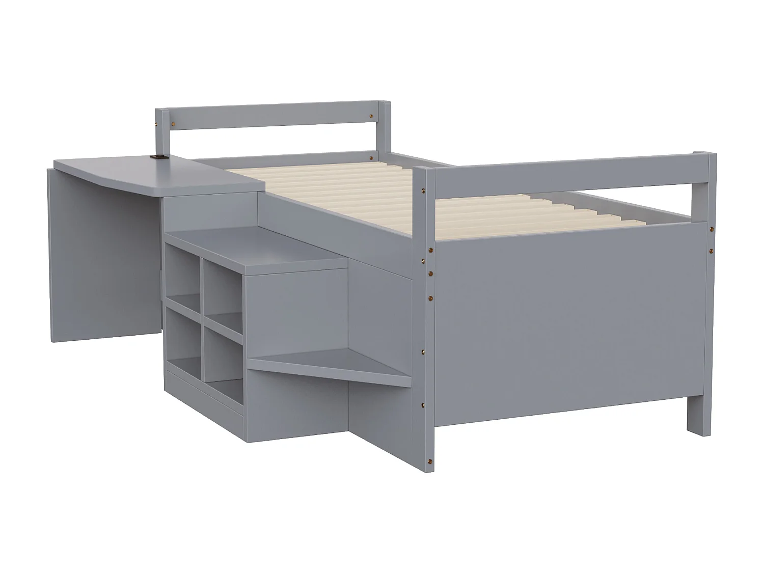 Letto per bambini 90 x 200 cm - con scomparti di riporre - con presa elettrica - rete a doghe - grigio​ (materasso non incluso)