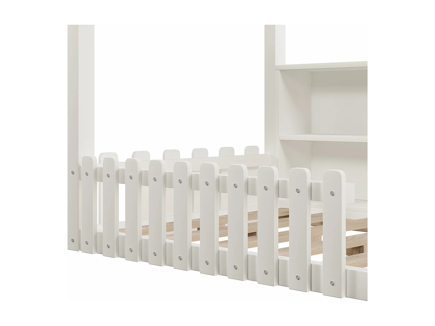 Lit cabane enfant 90x190 cm - avec barrières de sécurité - avec bande lumineuse LED - compartiments de rangement ouverts - blanc (matelas non inclus)