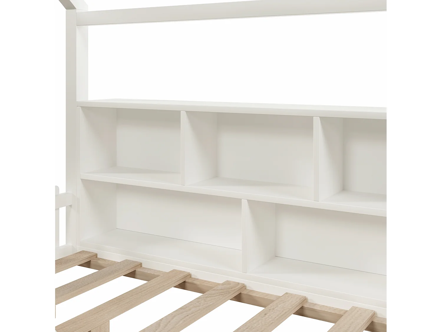 Lit cabane enfant 90x190 cm - avec barrières de sécurité - avec bande lumineuse LED - compartiments de rangement ouverts - blanc (matelas non inclus)