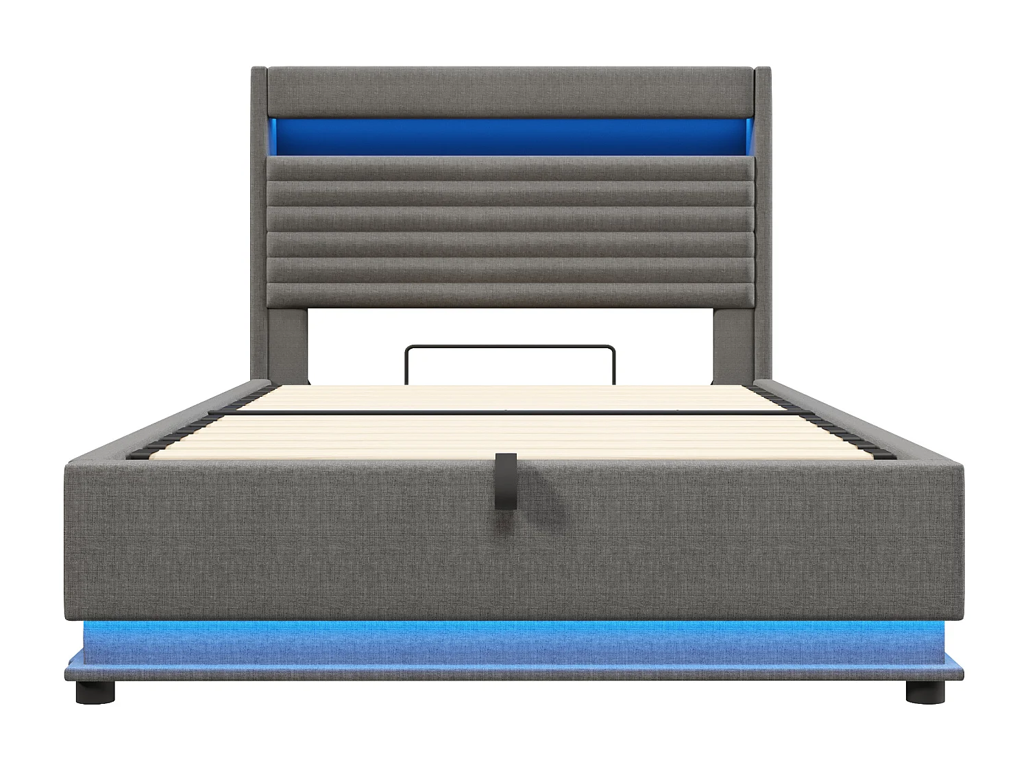 Lit coffre rembourré 140x200 cm - avec port USB Type-C - avec éclairage LED - avec compartiment de rangement - gris (matelas non inclus)