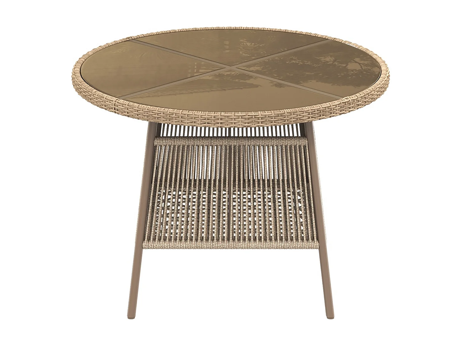 Ensemble de salle à manger de jardin pour 4 places - 4 fauteuils - 1 table - structure en fer galvanisé - Plateau en verre trempé - marron