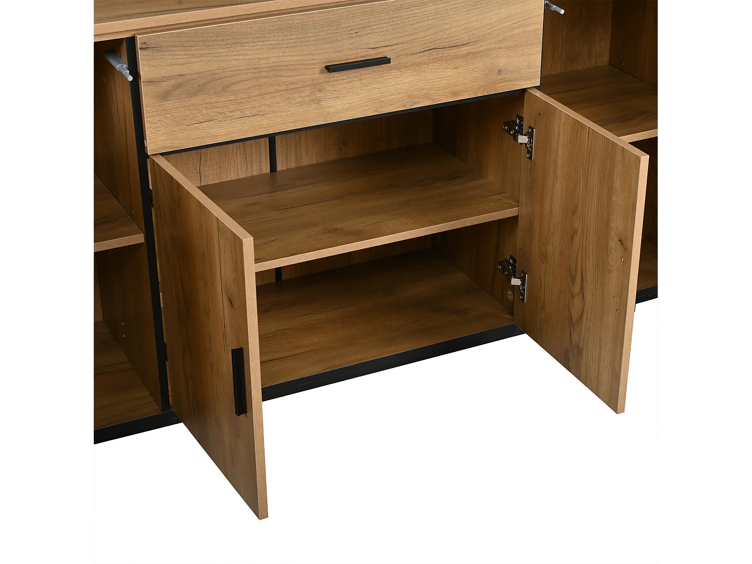 Buffet 160x40x75 cm - 4 portes et 1 tiroir - Étagères réglables - Finition bois - Panneaux de particules - Naturel