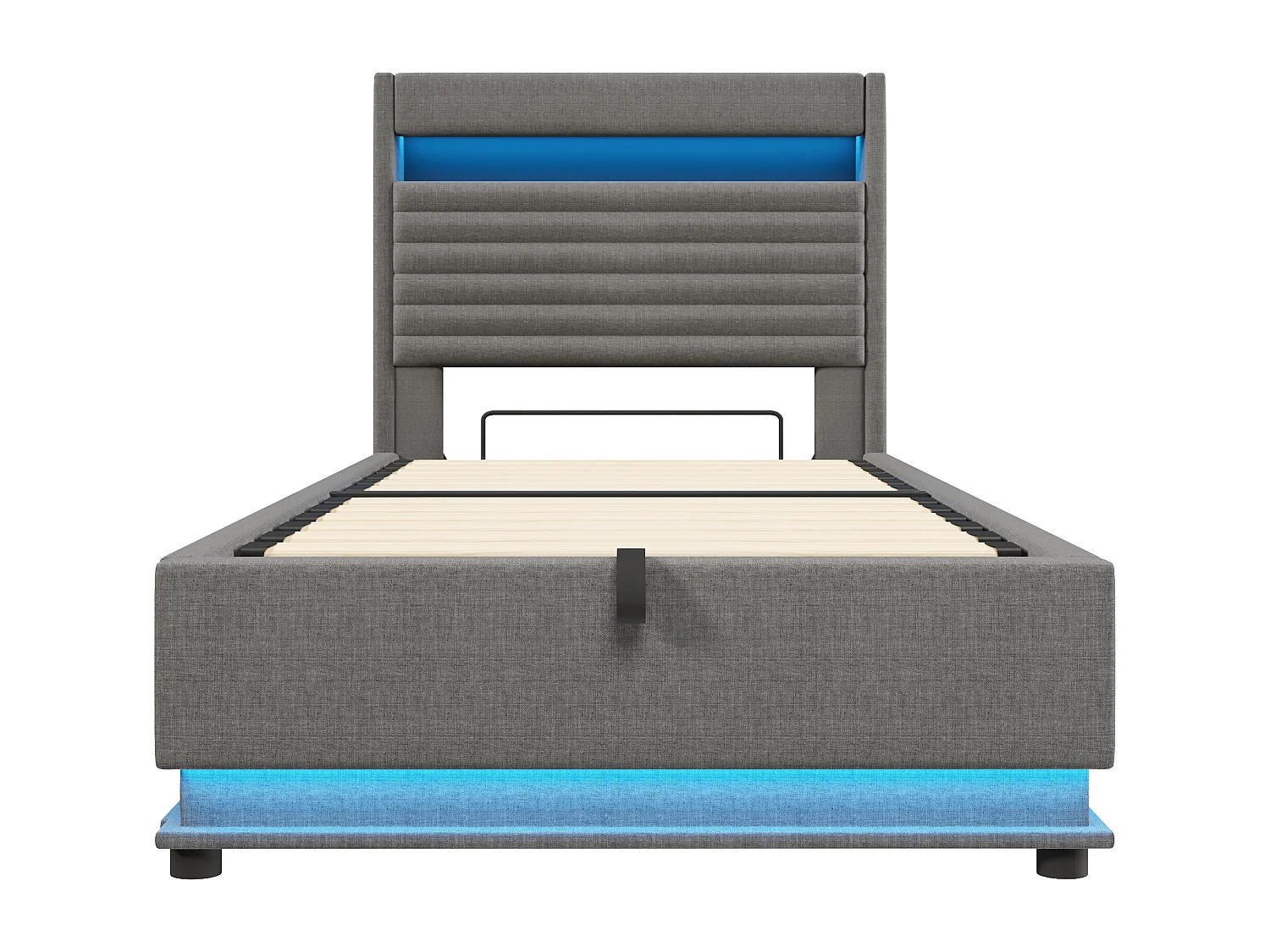 Lit coffre rembourré 90x200 cm - avec port USB Type-C - avec éclairage LED - avec compartiment de rangement - gris (matelas non inclus)