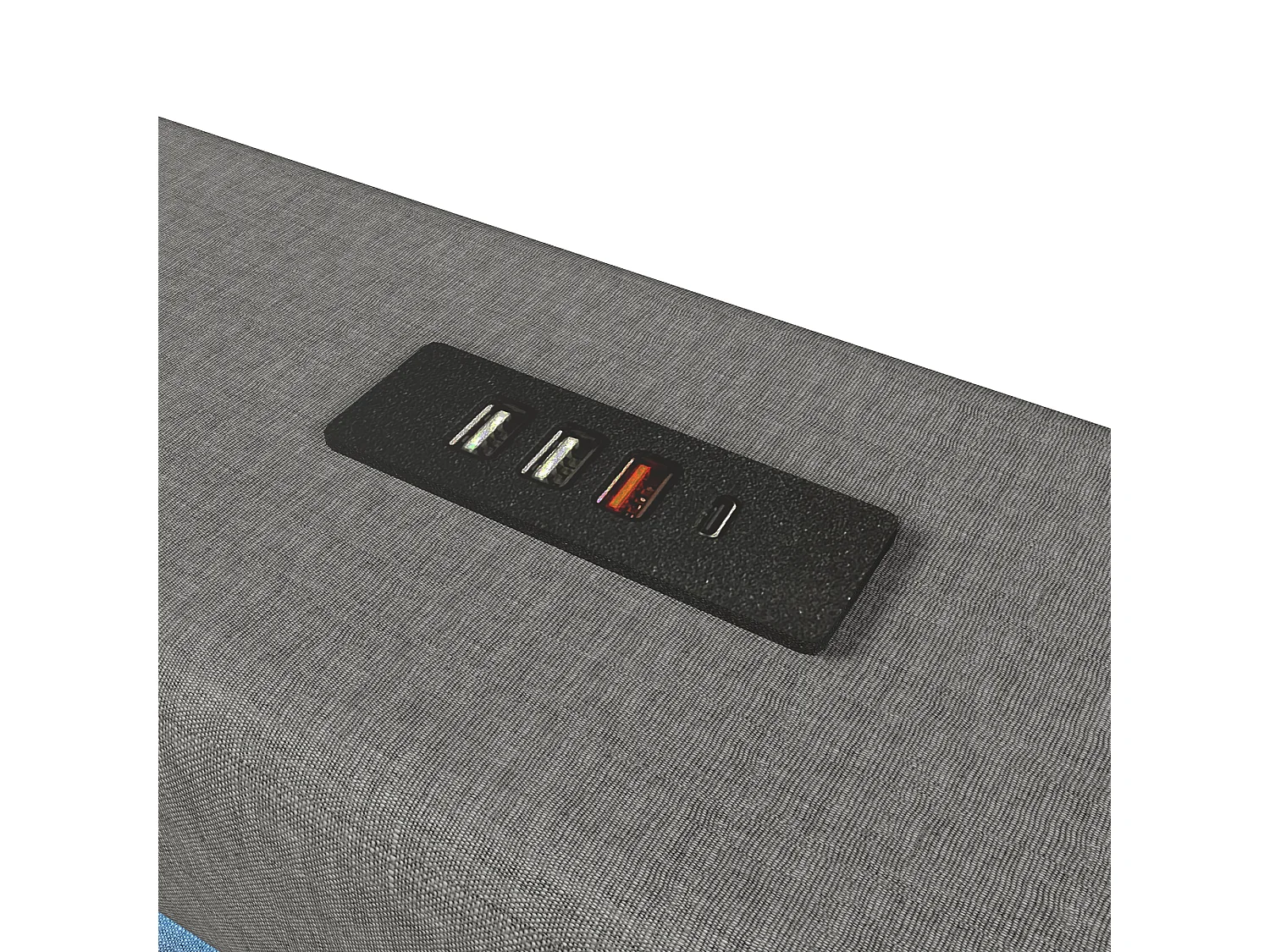 Lit coffre rembourré 90x200 cm - avec port USB Type-C - avec éclairage LED - avec compartiment de rangement - gris (matelas non inclus)