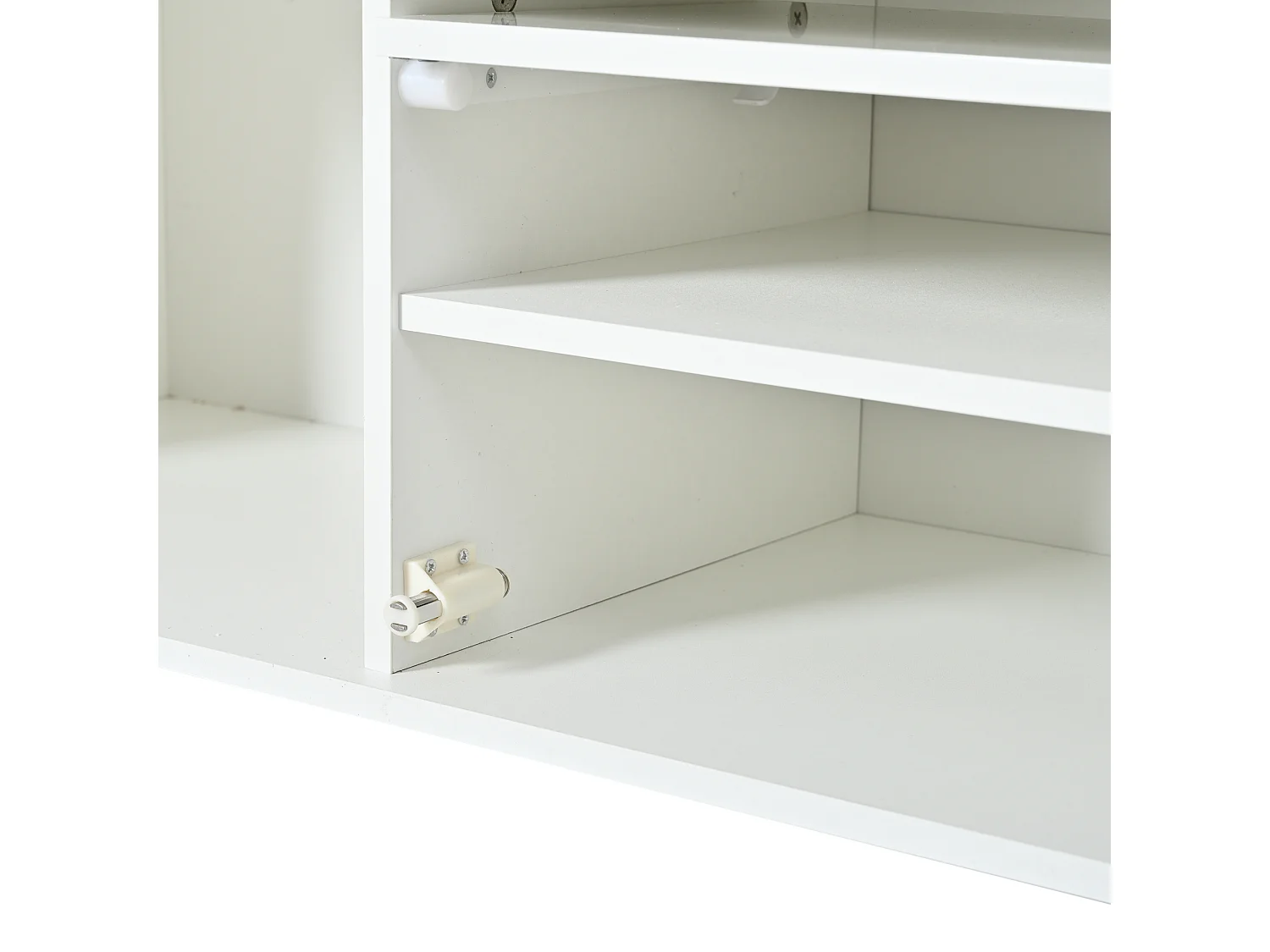 Hochglanz lackierter TV-Schrank 150x35x43 cm - 3 Türen + 4 Aufbewahrungsfächer - LED-Beleuchtung - Spanplatten - Weiß