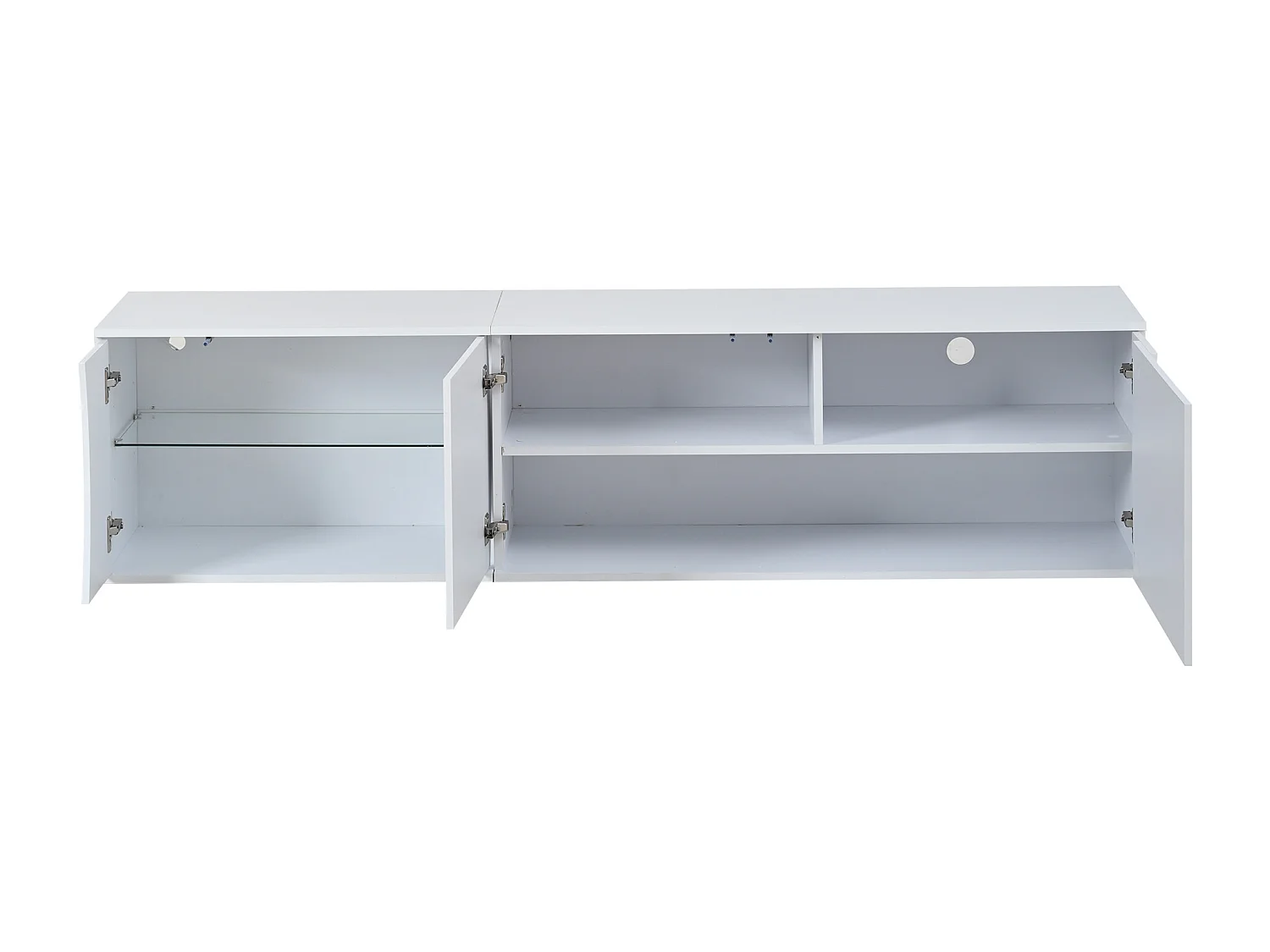Hochglanz lackierter TV-Schrank 180x40x45 cm - LED-Beleuchtung - 3 Türen - Verglasung aus Sicherheitsglas - Spanplatten - Weiß